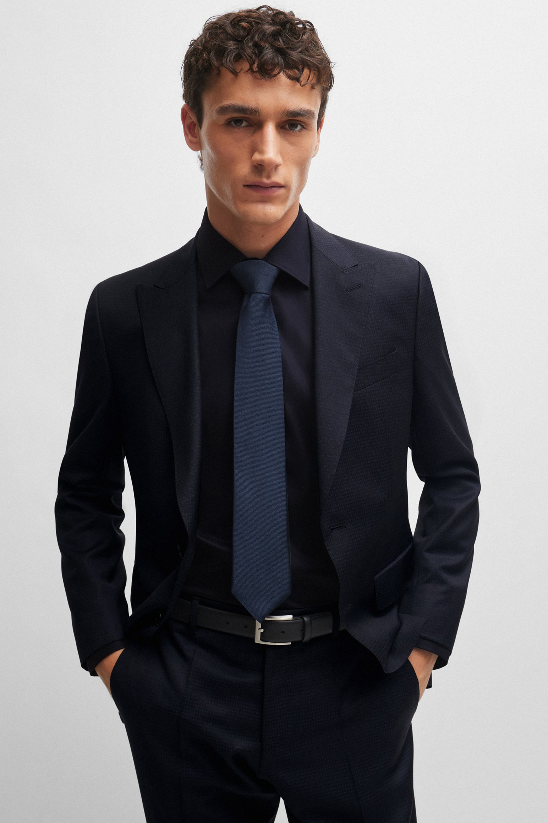 BOSS Micro Patterned Slim Fit Virgin Wool Suit H-Huge