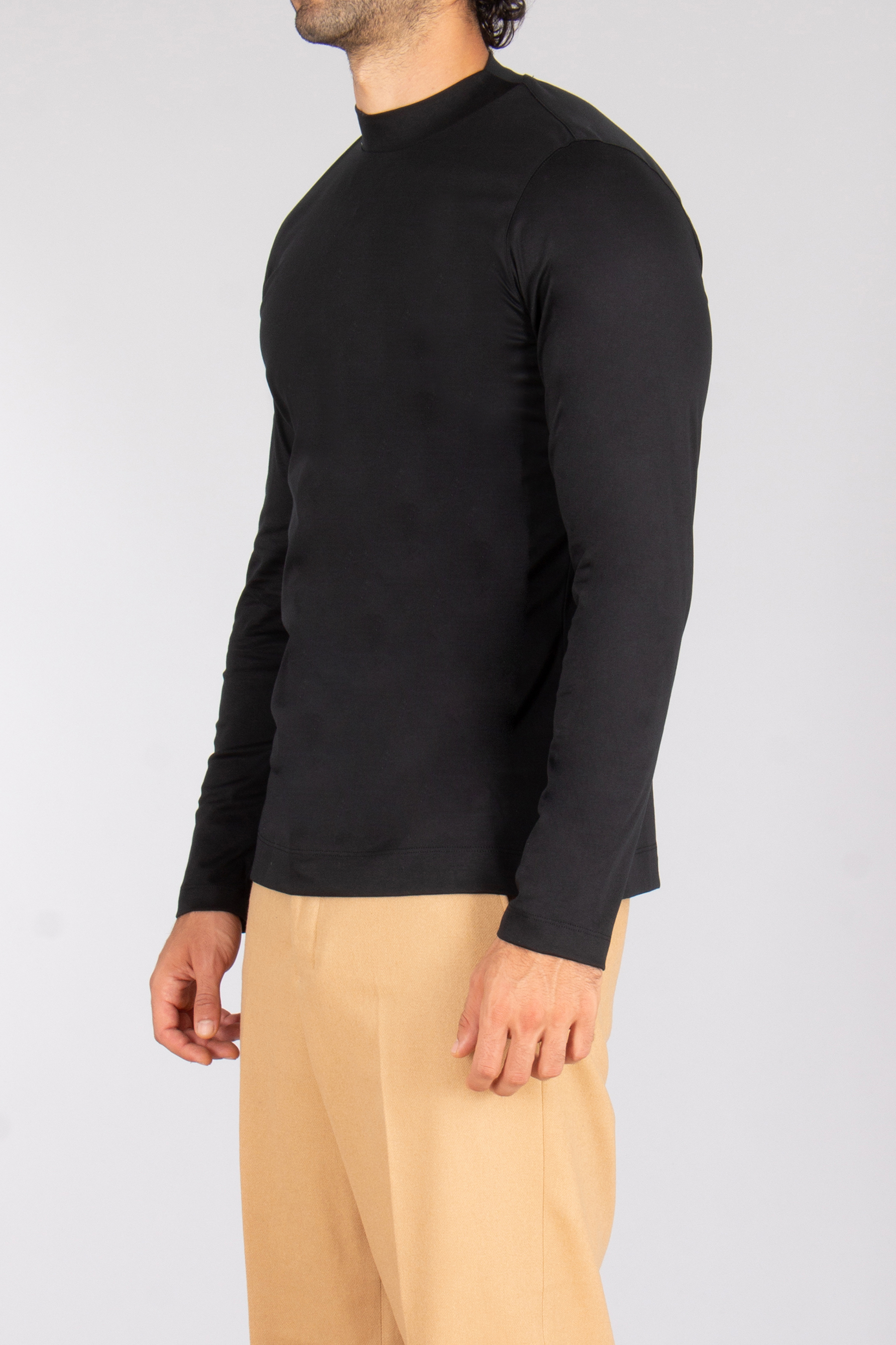 VAN LAACK Slim Fit Slim Fit Swiss Cotton Jersey Mock Neck Long-Sleeve T-Shirt Pamos Langarm, Ärmel, Erwachsener, Mann, Person
