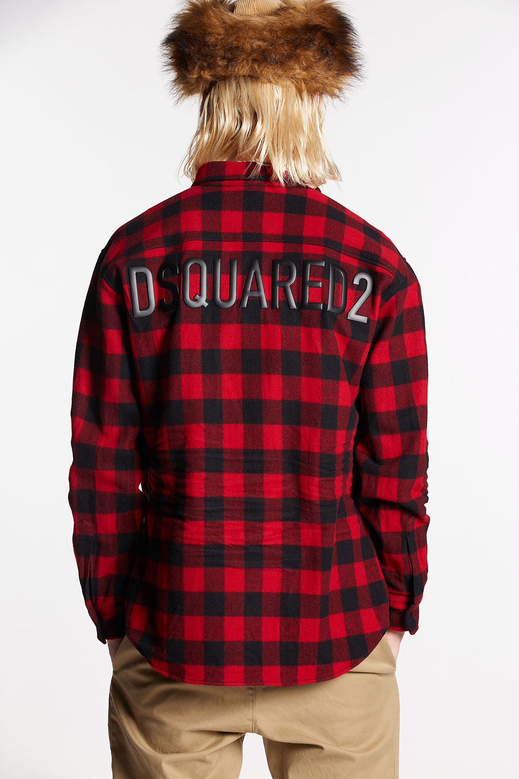 DSQUARED2 Big Logo Wool Blend Flannel Shirt Relaxed Dan DSQUARED2 Big Logo Wool Blend Flannel Shirt Relaxed Dan
