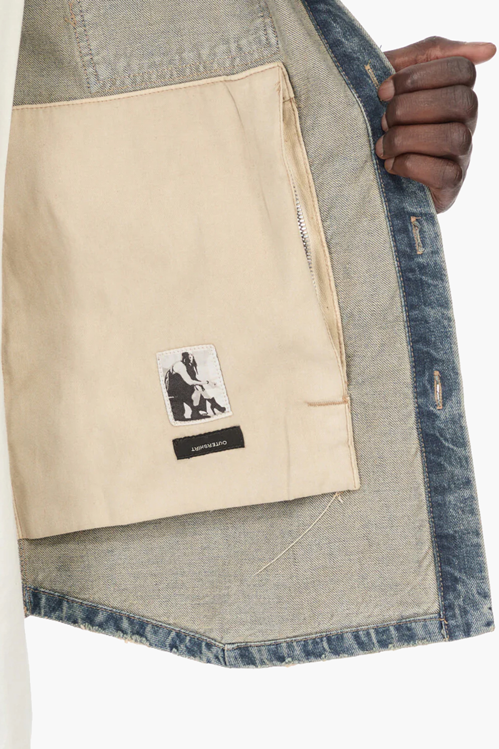 RICK OWENS DRKSHDW Straight Fit Washed Indigo Distressed Cotton Denim Outershirt