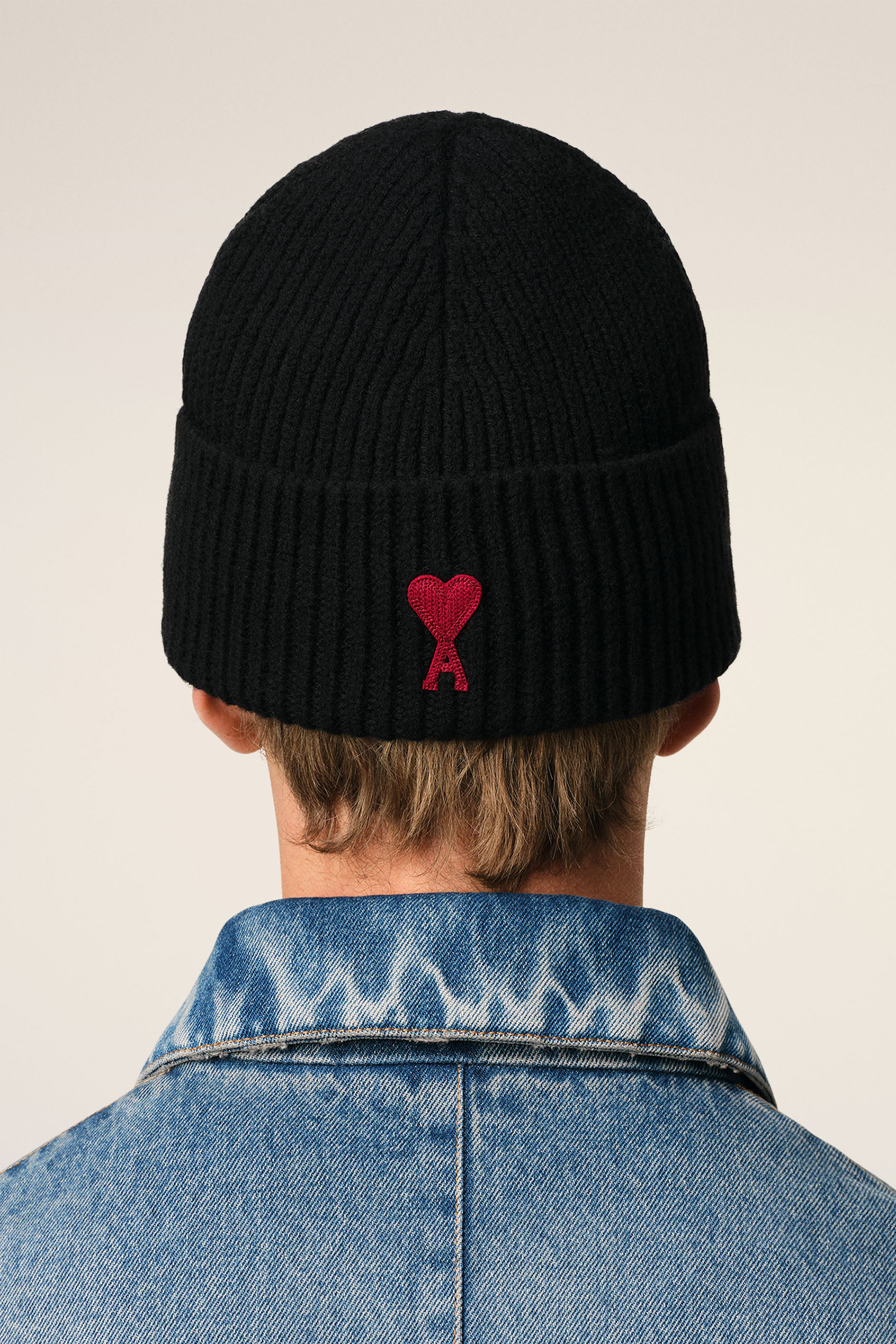 AMI PARIS Ami De Coeur Ribbed Wool Beanie Hut, Mütze, Erwachsener, Mann, Person