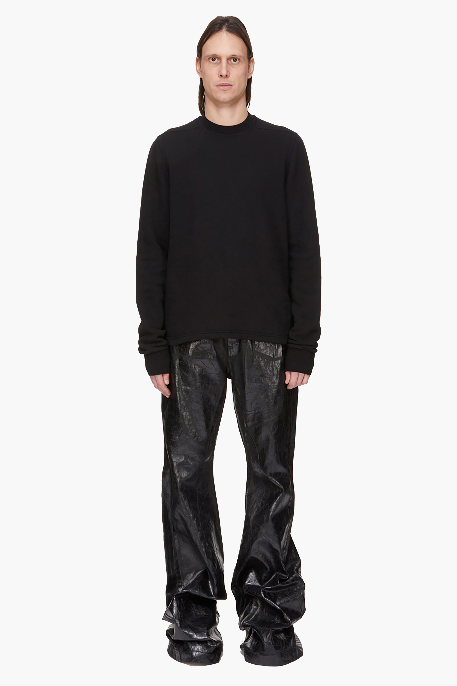 RICK OWENS DRKSHDW Regular Fit Brushed Organic Cotton French Terry Crewneck Sweatshirt Hosen, Langarm, Person, Stehend, Mann