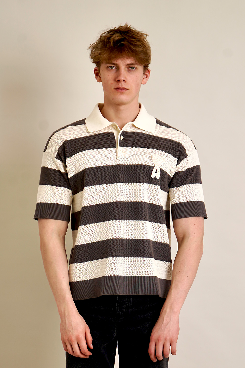 AMI PARIS Knitted Cotton Polo Shirt Ami De Coeur 