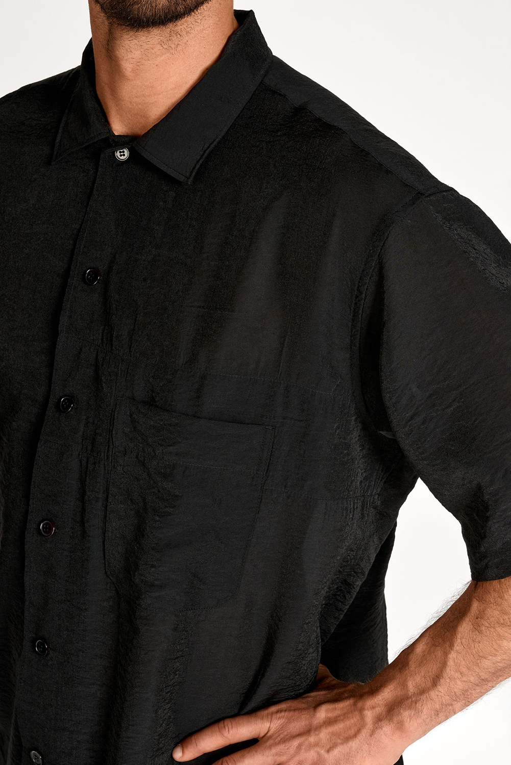 Y-3 Oversized Long Fit Viscose-Nylon-Linen Sport Uniform Short-Sleeve Shirt