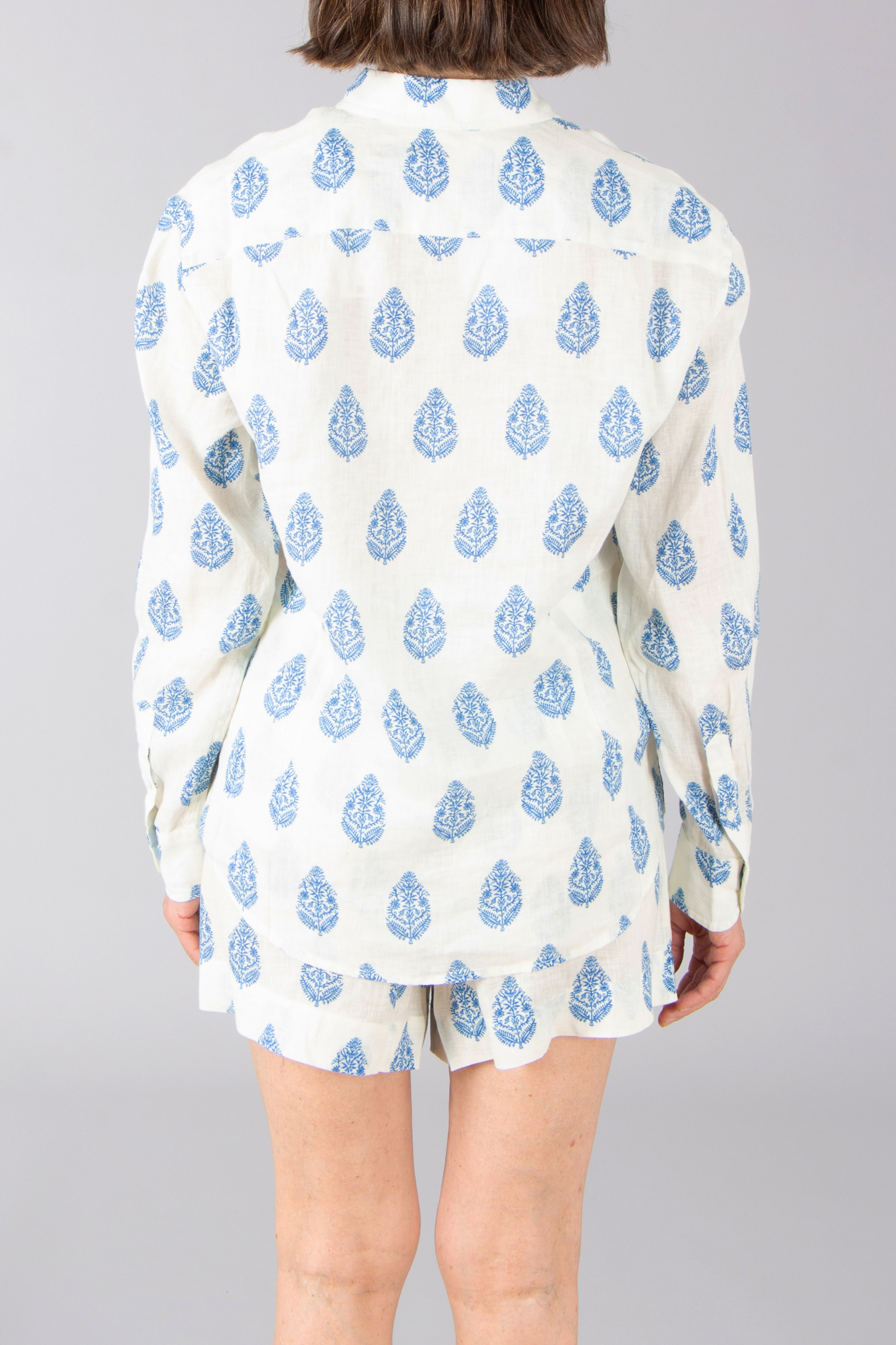 MC 2 SAINT BARTH Classsic Fit Leaf Paisley Print Linen Blouse Meredith Mantel, Langarm, Ärmel, Muster, Person