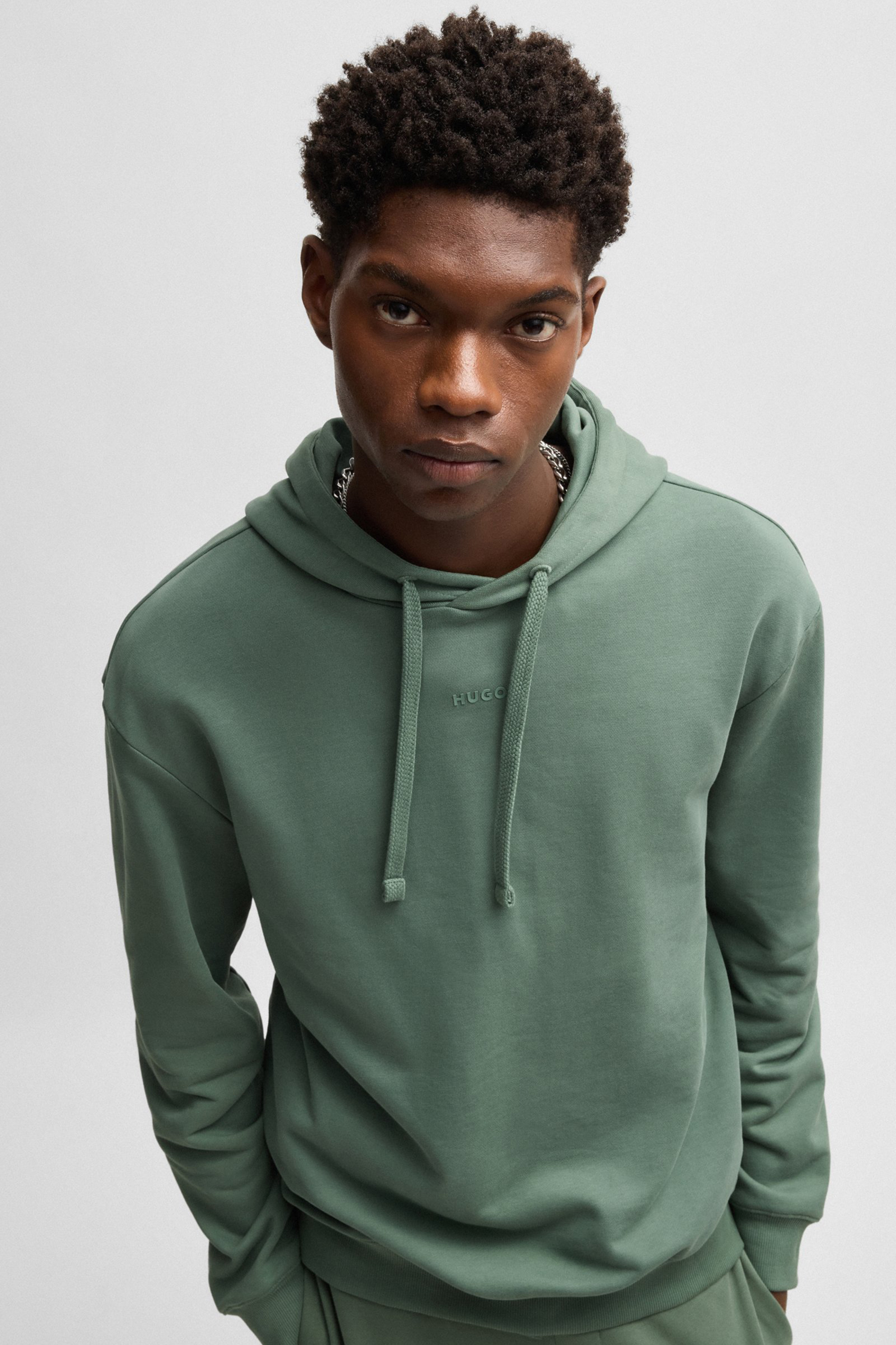 HUGO Relaxed Fit Printed Cotton Terry Hoodie Dapo HUGO Relaxed Fit Printed Cotton Terry Hoodie Dapo