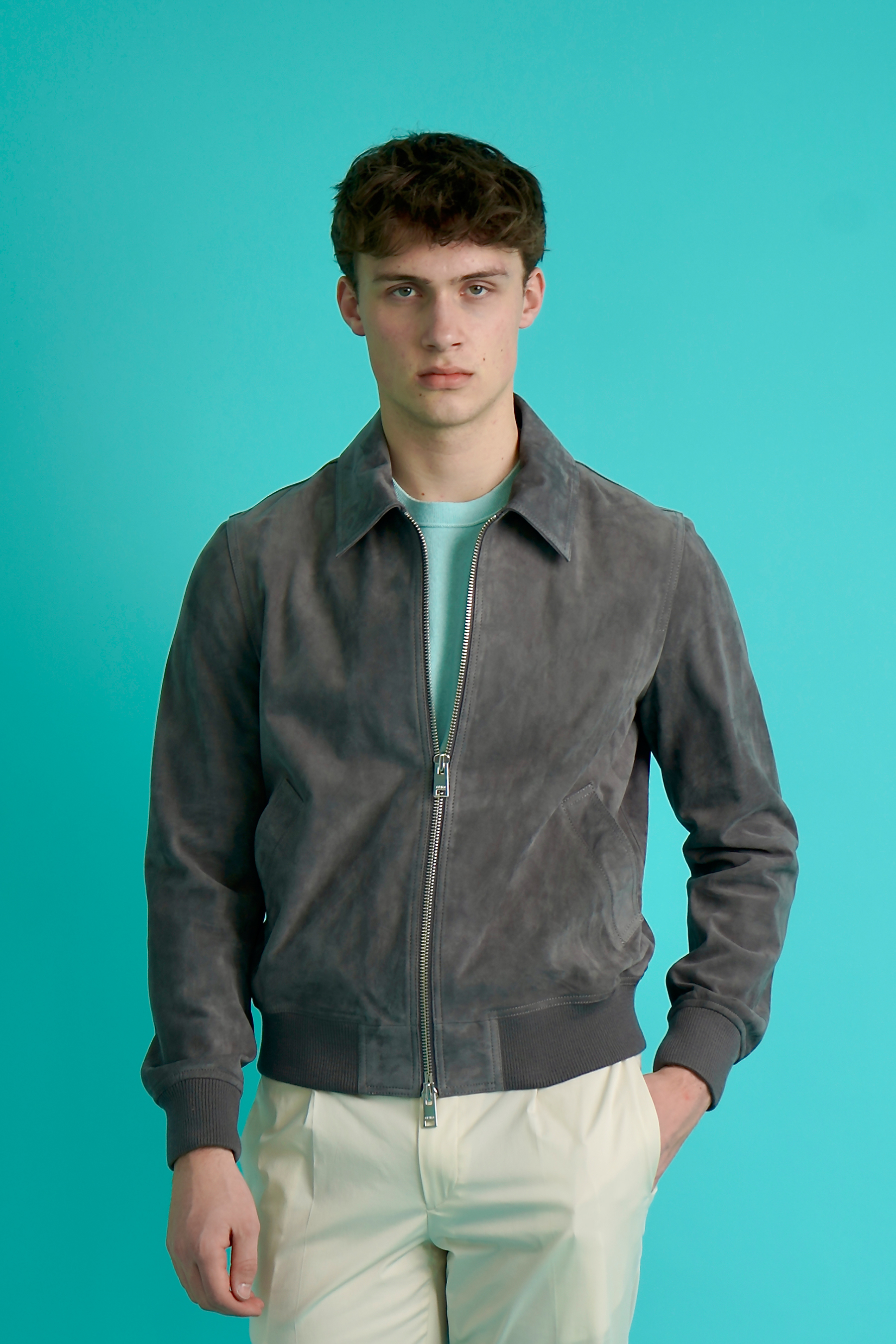ARMA Lamb Suede Bomber Jacket Arrow Mantel, Jacke, Langarm, Mann, Person