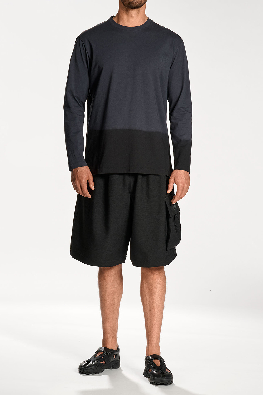 Y-3 Loose Fit Dip Effect Cotton Jersey Long-Sleeve T-Shirt