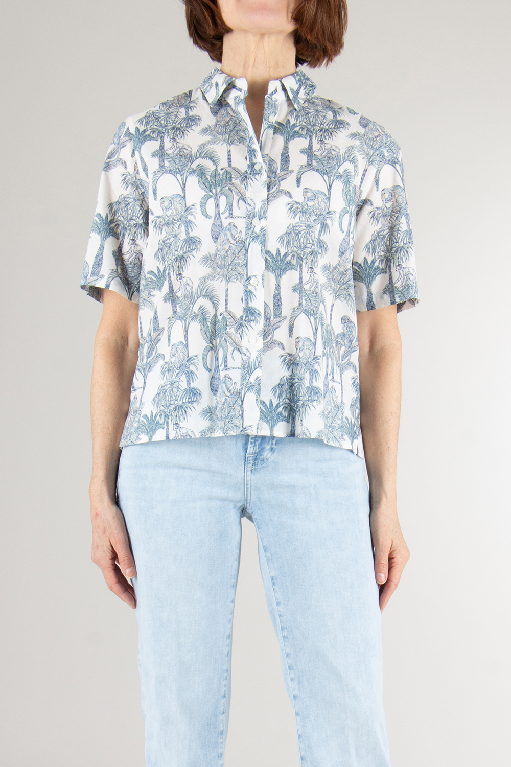 0039 ITALY Relaxed Fit patterned Cotton Blouse 