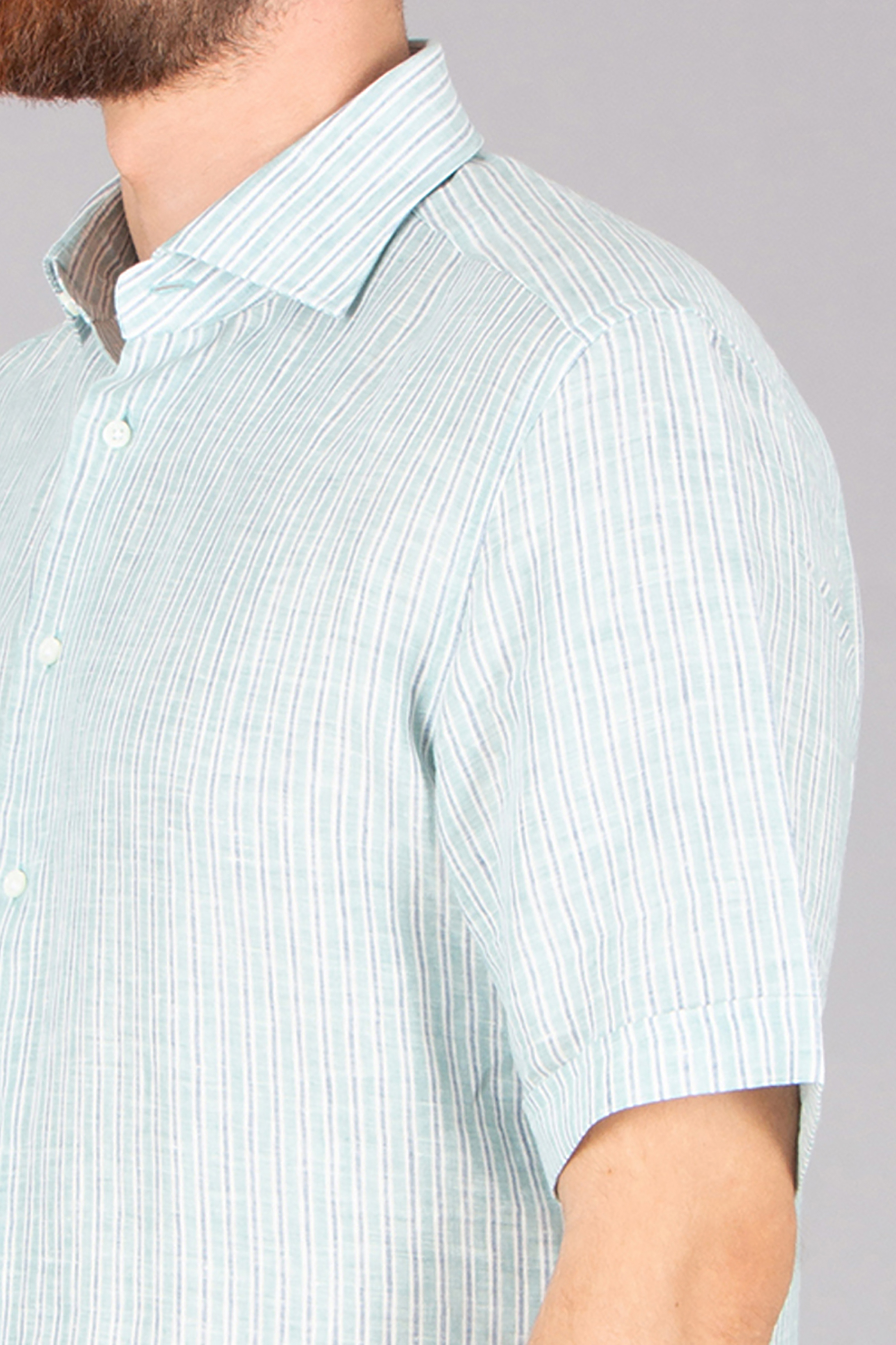 EMANUELE MAFFEIS Regular Fit Striped Linen Short-Sleeve Shirt Eduardo Gladys Bekleidung, Hemd, Ärmel, Kleid, Hemd, Leinen