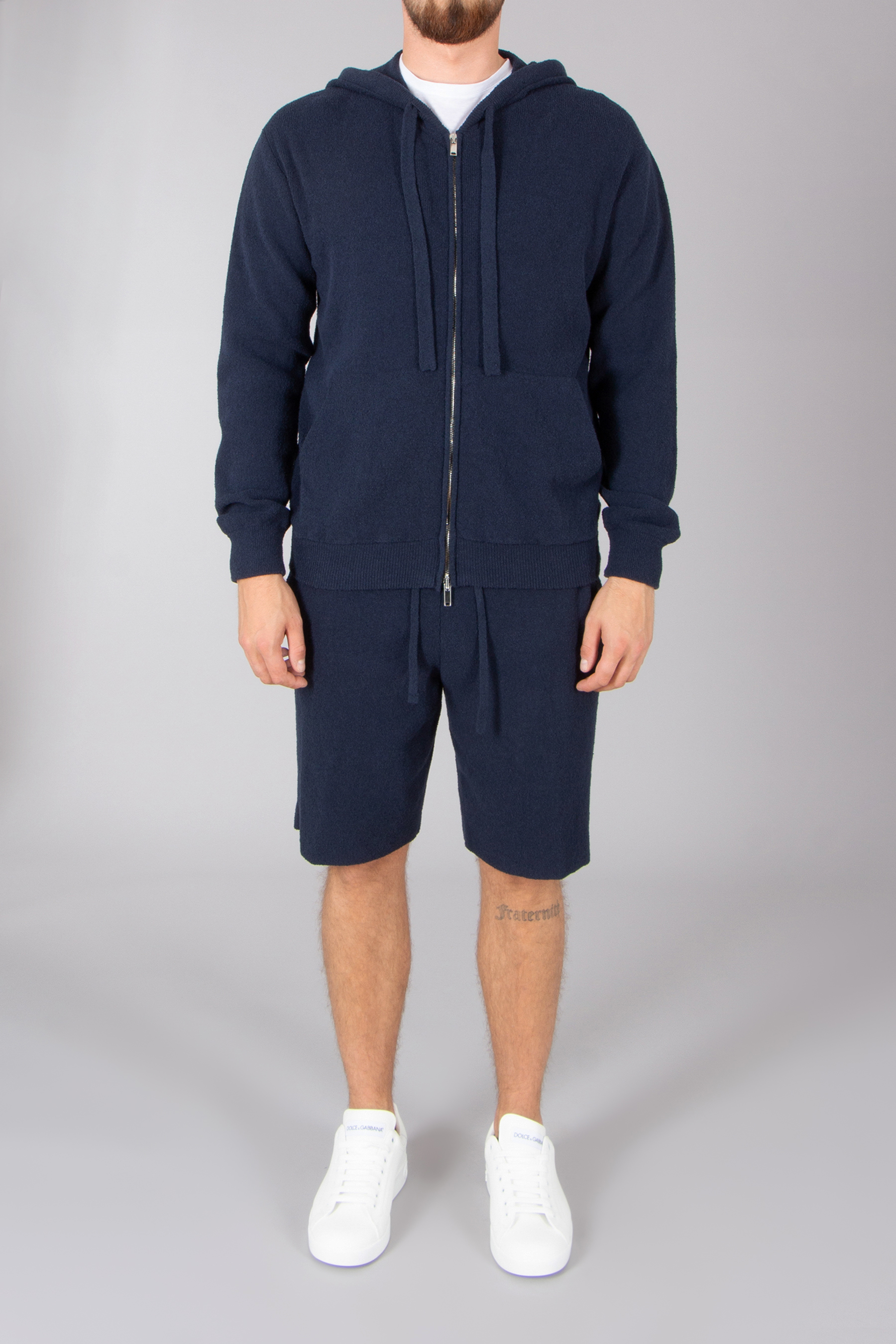 ROBERTO COLLINA Regular Fit Spongy Effect Cotton Blend Hooded Zip Cardigan Kurze Hose, Pullover, Erwachsener, Mann, Person