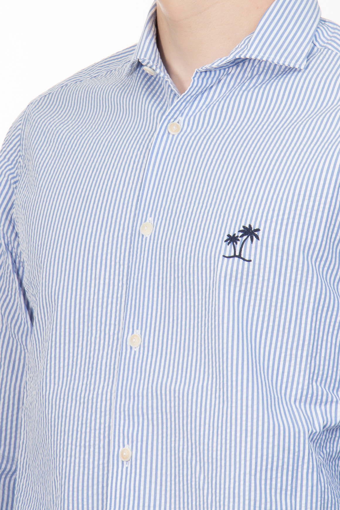 MC 2 SAINT BARTH Regular Fit Striped Seersucker Cotton Shirt Pamplona