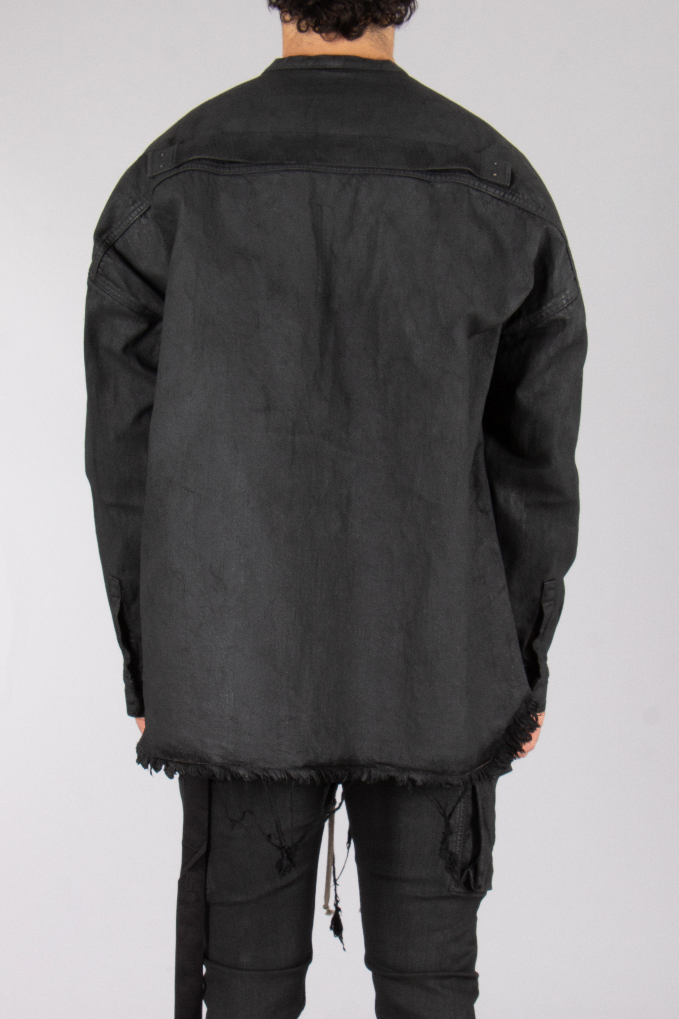RICK OWENS DRKSHDW Oversized Wax Cotton Denim Lido Larry Shirt Mantel, Jacke, Langarm, Hosen