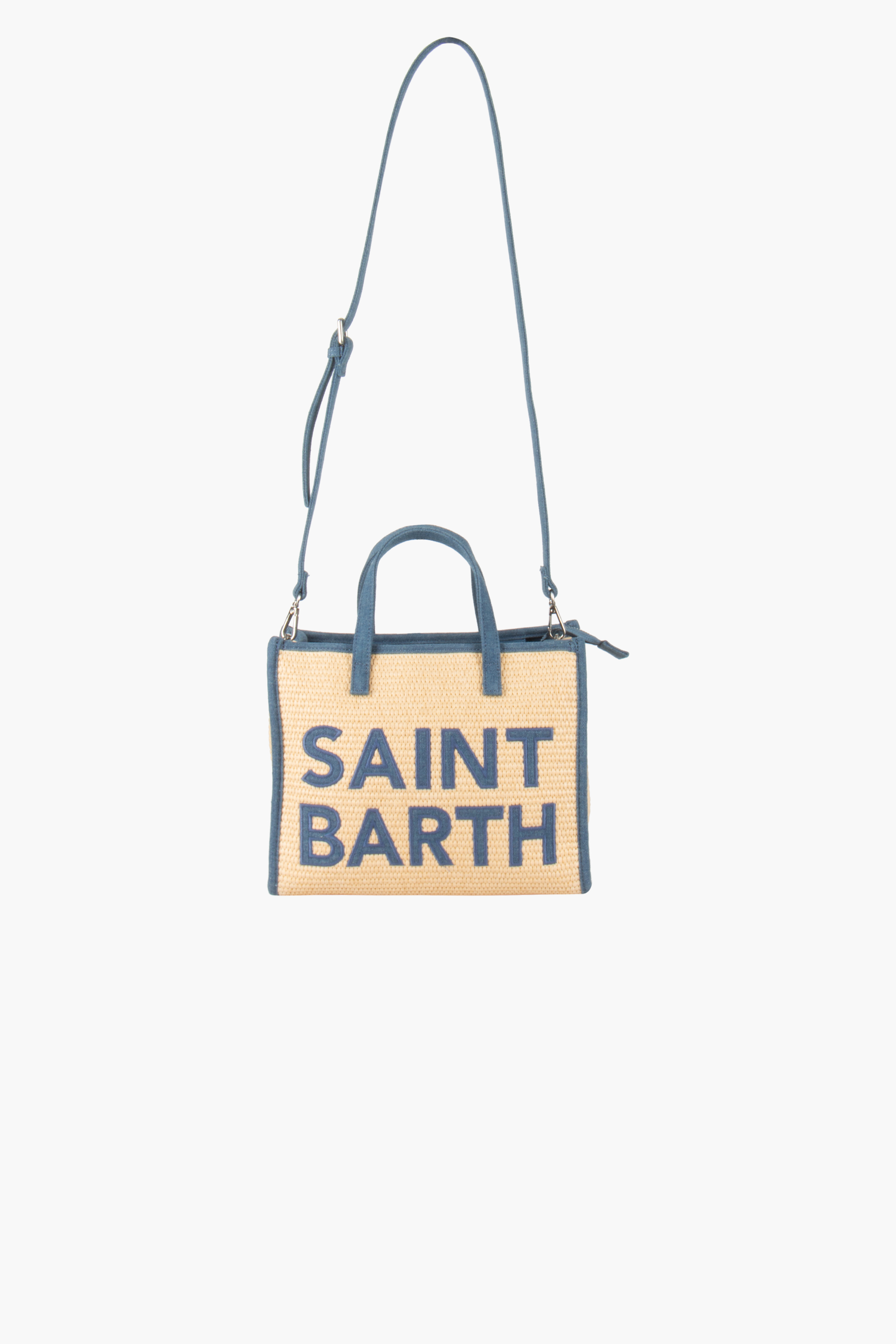 MC 2 SAINT BARTH Embroidered Denim Pantch Vivian Mid Straw Bag Zubehor, Tasche, Handtasche, Tragetasche, Geldbörse