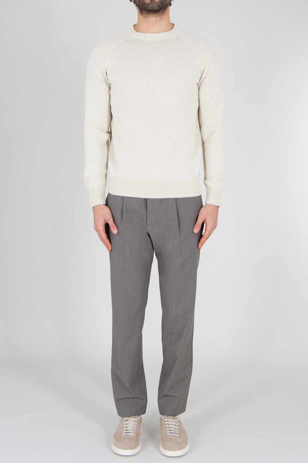 AGNONA Regular Fit Structured Silk-Linen Blend Crew Neck Sweater