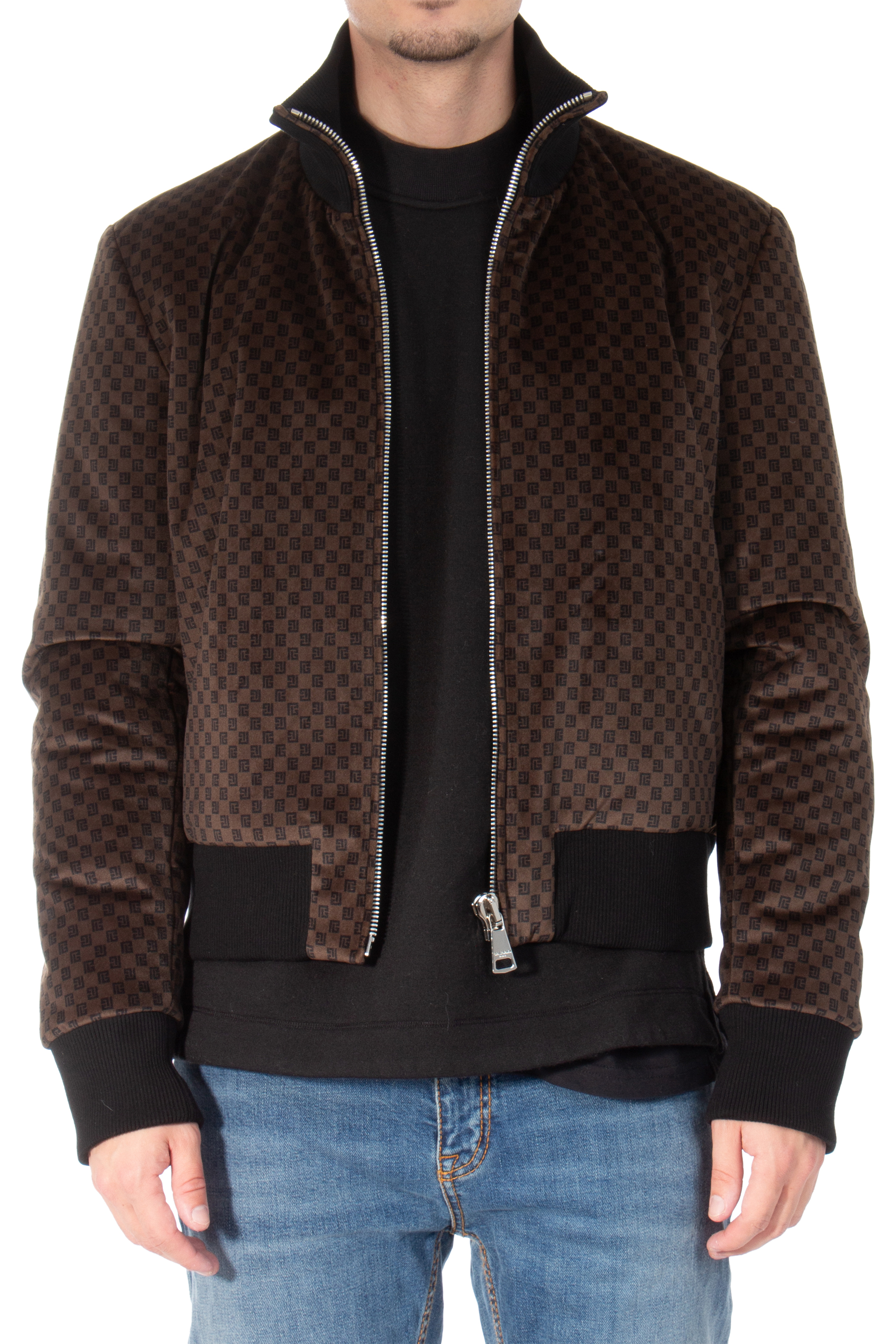 BALMAIN Monogrammed Velvet Bomber Jacket BALMAIN Monogrammed Velvet Bomber Jacket