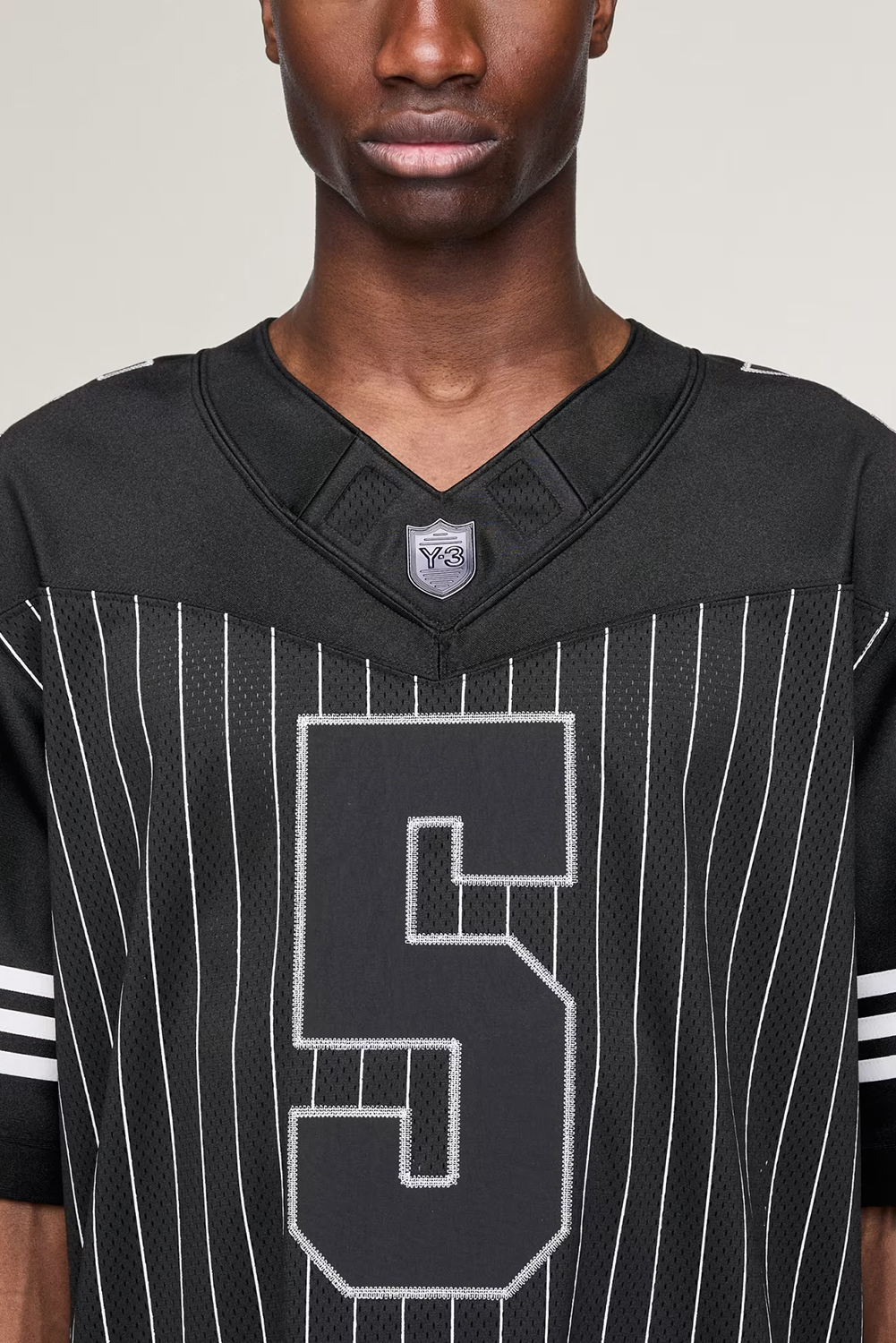 Y-3 Loose Fit Pinstripe Mesh Elite 5 American Football T-Shirt