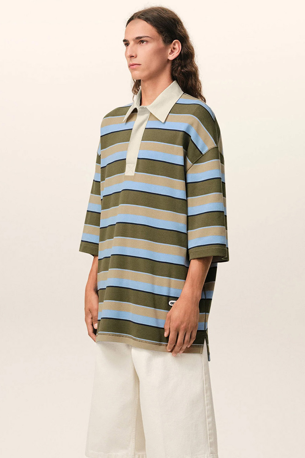 AMI PARIS Oversized Striped Cotton Polo Shirt