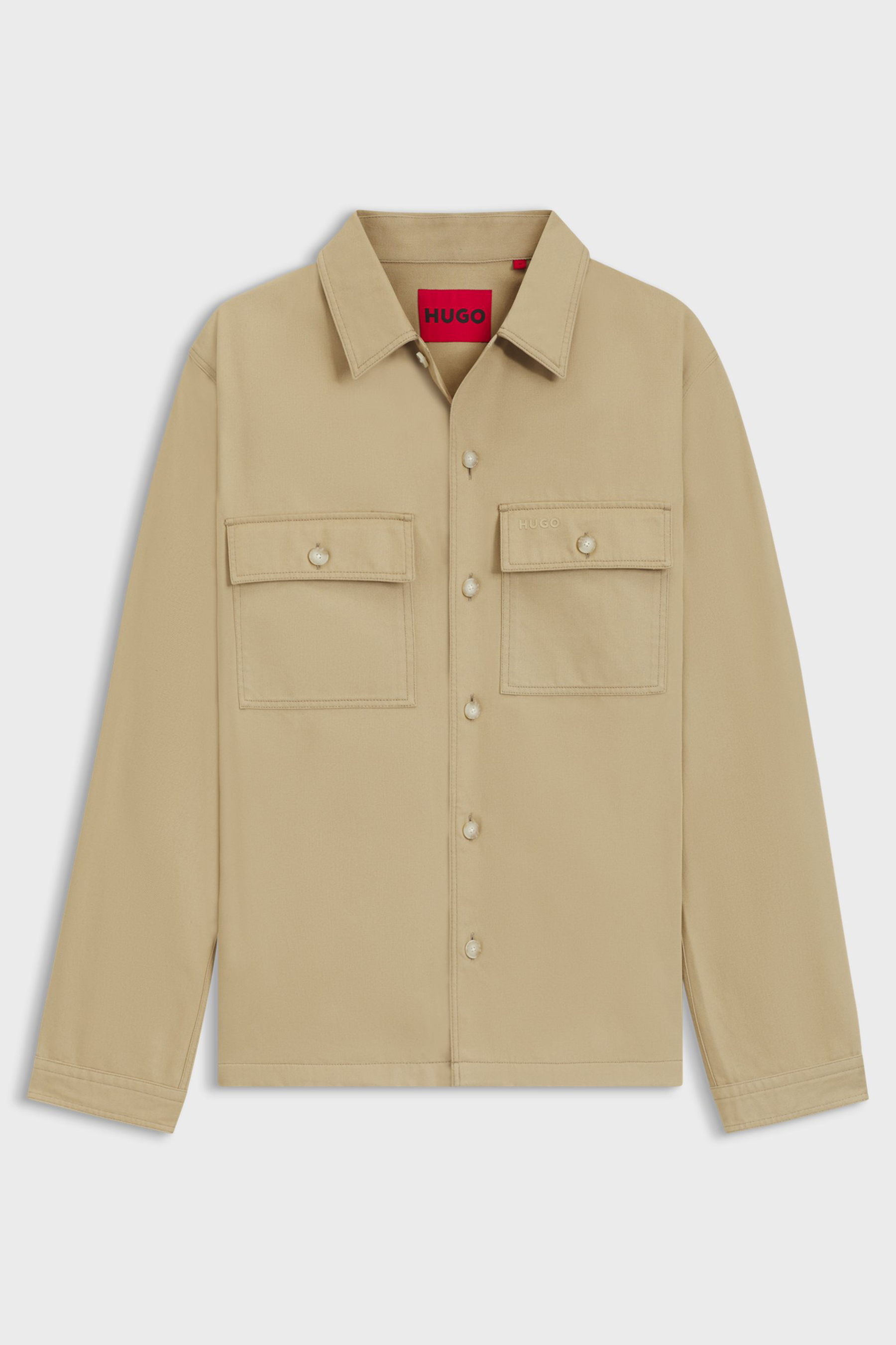 HUGO Oversized Fit Cotton Gabardine Overshirt Epoldo Bekleidung, Hemd, Langarm, Khaki, Mantel