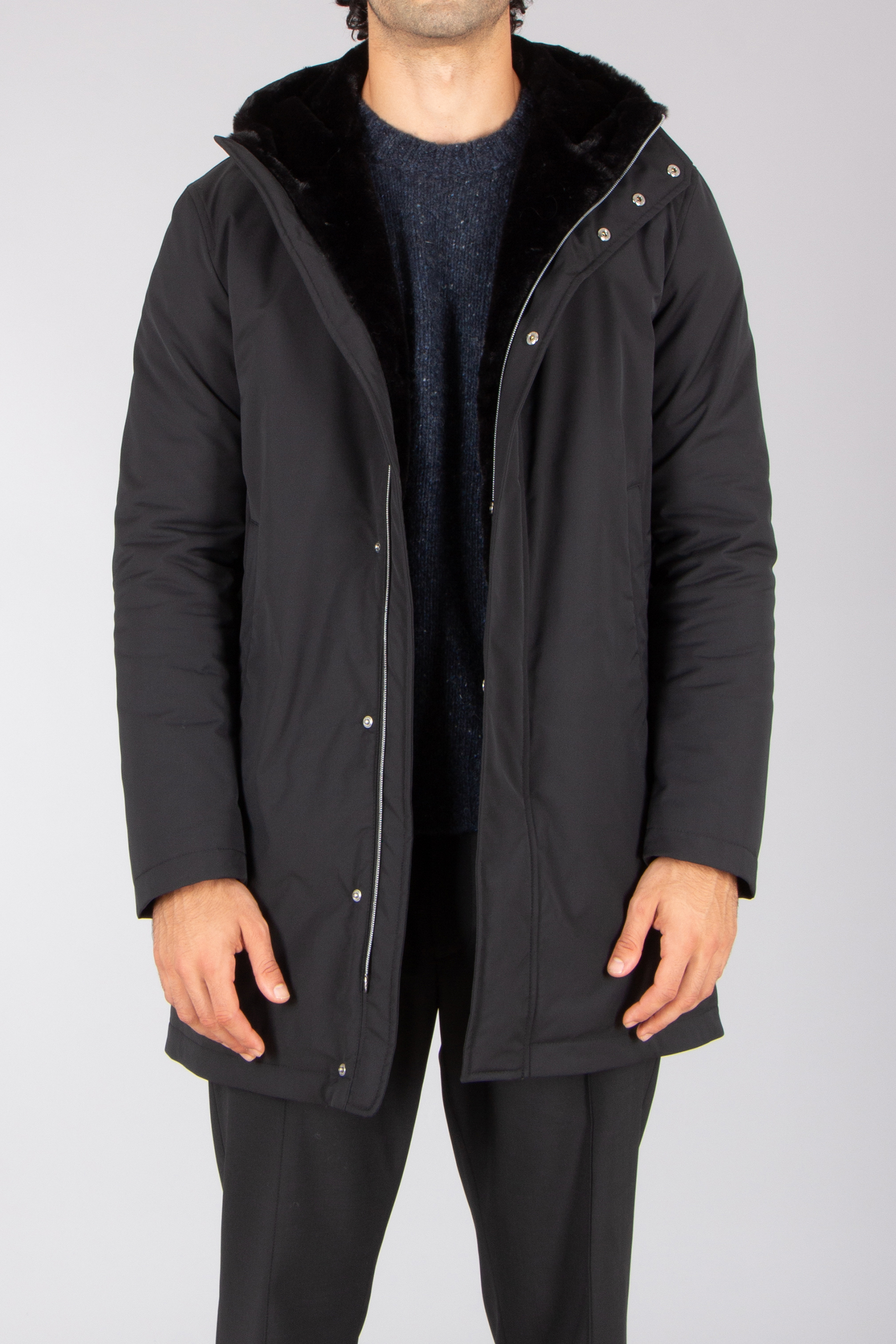 HERNO Regular Fit Faux Fur Lined Technical Fabric Half Coat Bekleidung, Mantel, Jacke