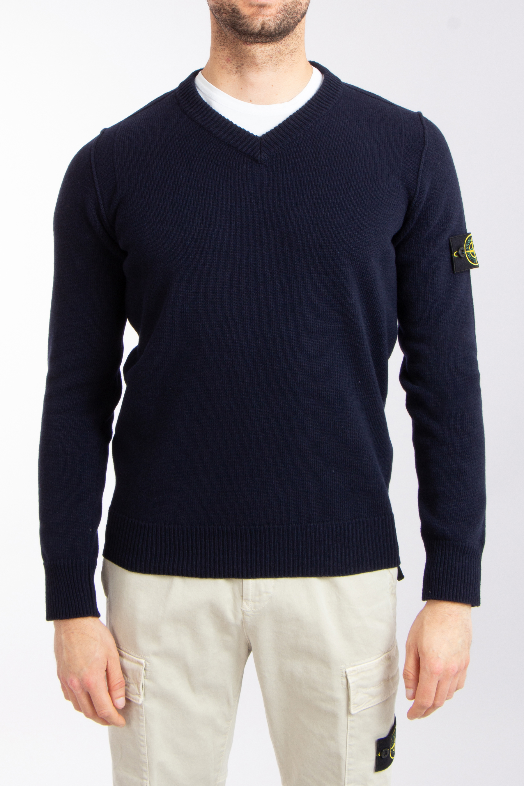 STONE ISLAND V-Neck Wool Blend Sweater STONE ISLAND V-Neck Wool Blend Sweater
