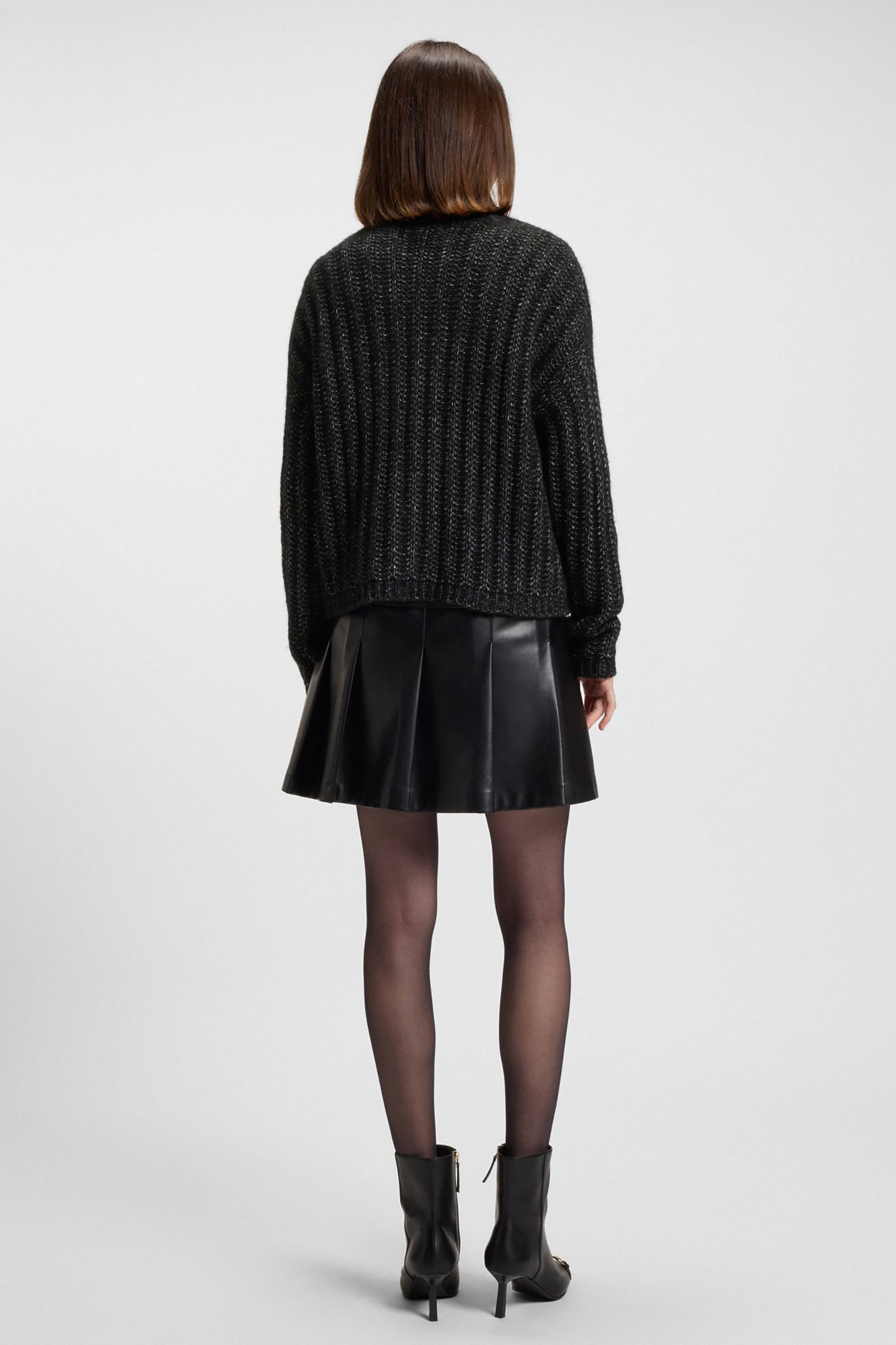 HUGO Relaxed Fit Ribbed Cotton-Wool-Alpaca Blend Mock Neck Sweater Safineyny Rock, Erwachsener, Weiblich, Person, Frau