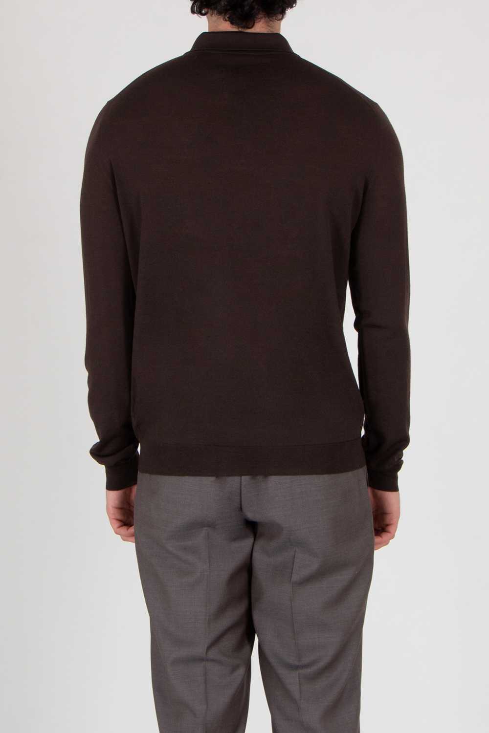 AIDA BARNI Regular Fit Knitted Wool Long Sleeve Polo Shirt