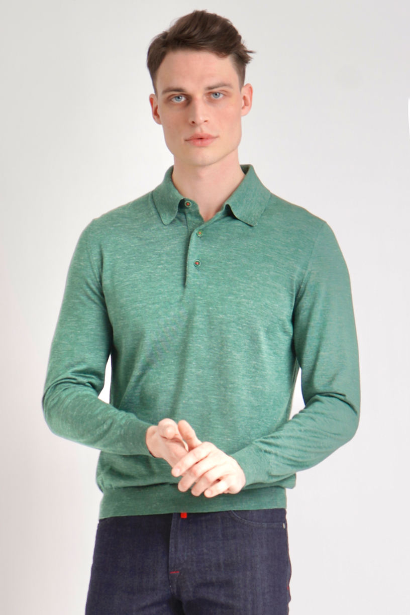 KITON Silk-Cashmere-Linen Blend Knit Polo