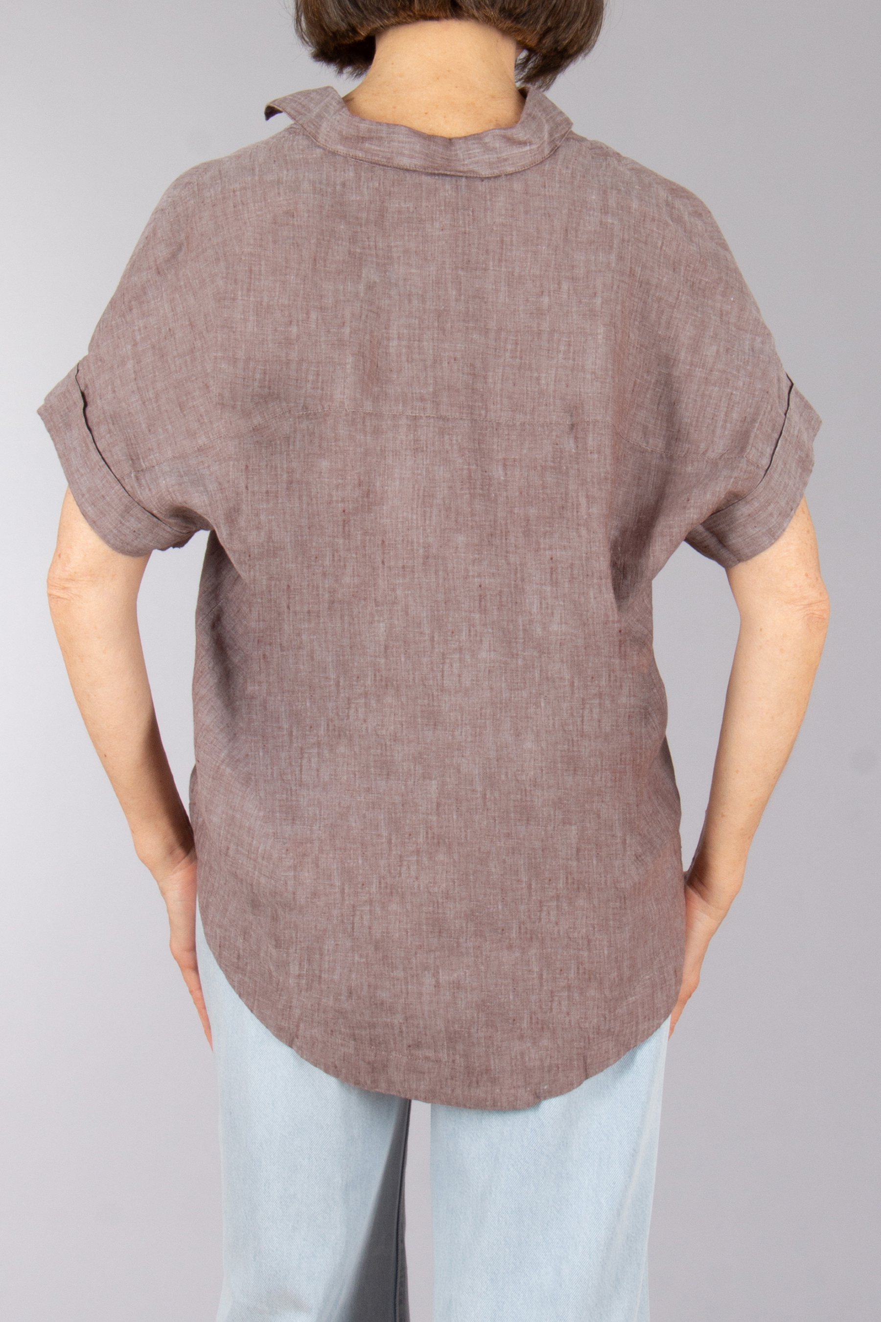 0039 ITALY Casual Fit Linen Short-Sleeve Blouse Derry KA Bluse, Inneneinrichtung, Leinen, T-shirt, Ärmel