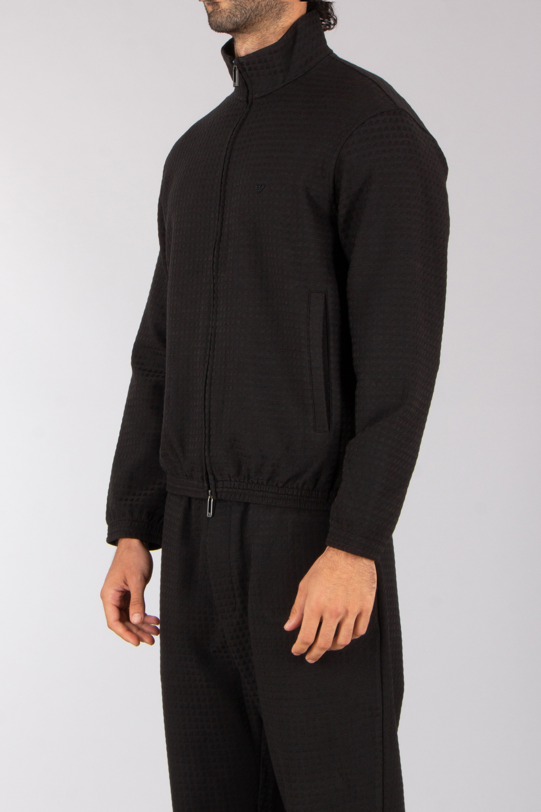 EMPORIO ARMANI Relaxed Fit Cotton-Lyocell Stretch Jacquard Zip-Up Sweatshirt Mantel, Formelle Kleidung, Anzug, Langarm, Pullover