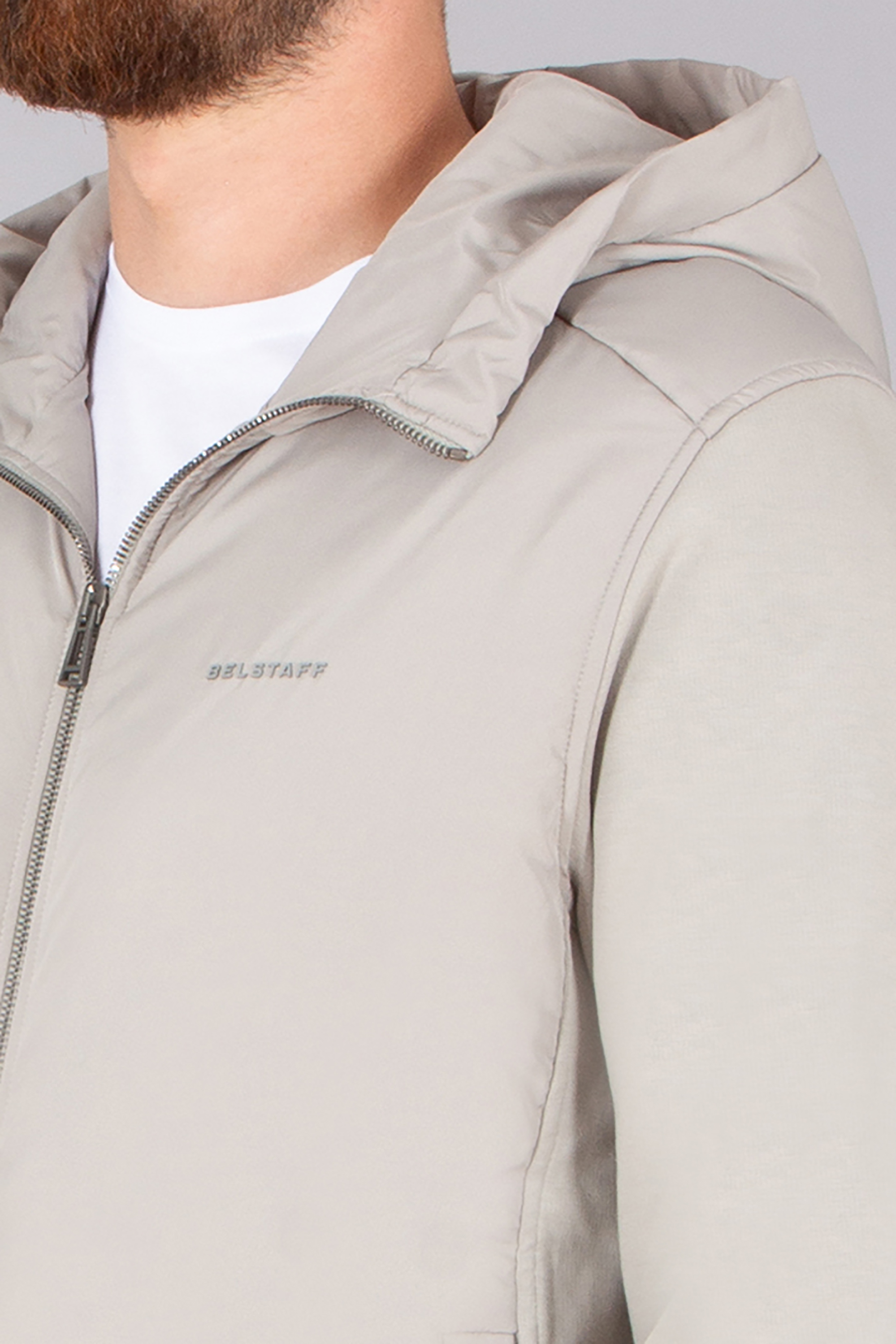 BELSTAFF Regular Fit Interlock Cotton Jersey & Technical Fabric Zip-Up Hoodie Alloy BELSTAFF Regular Fit Interlock Cotton Jersey & Technical Fabric Zip-Up Hoodie Alloy