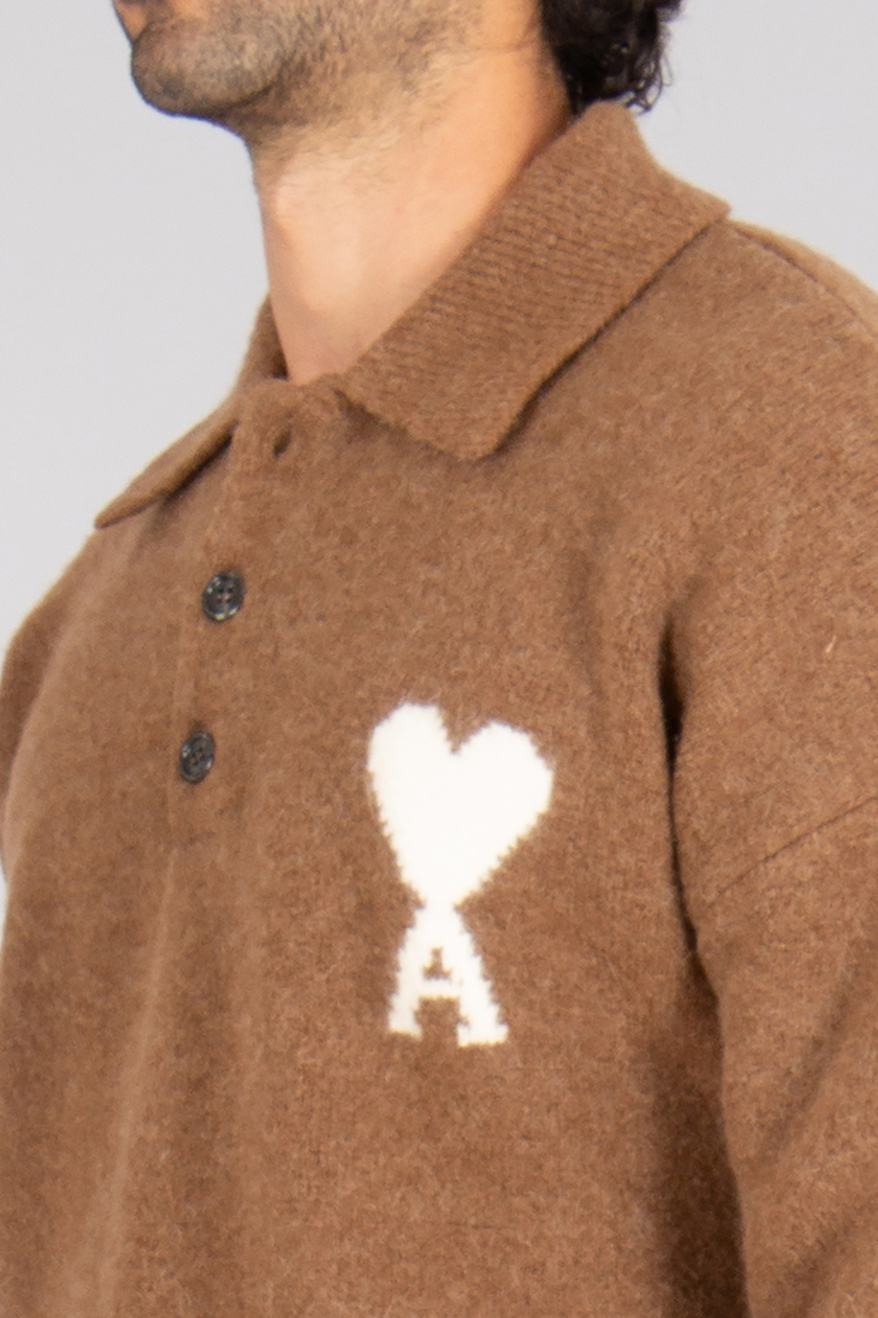 AMI PARIS Relaxed Fit Alpaca Blend Knit Polo Mantel, Pullover, Erwachsener, Mann, Person