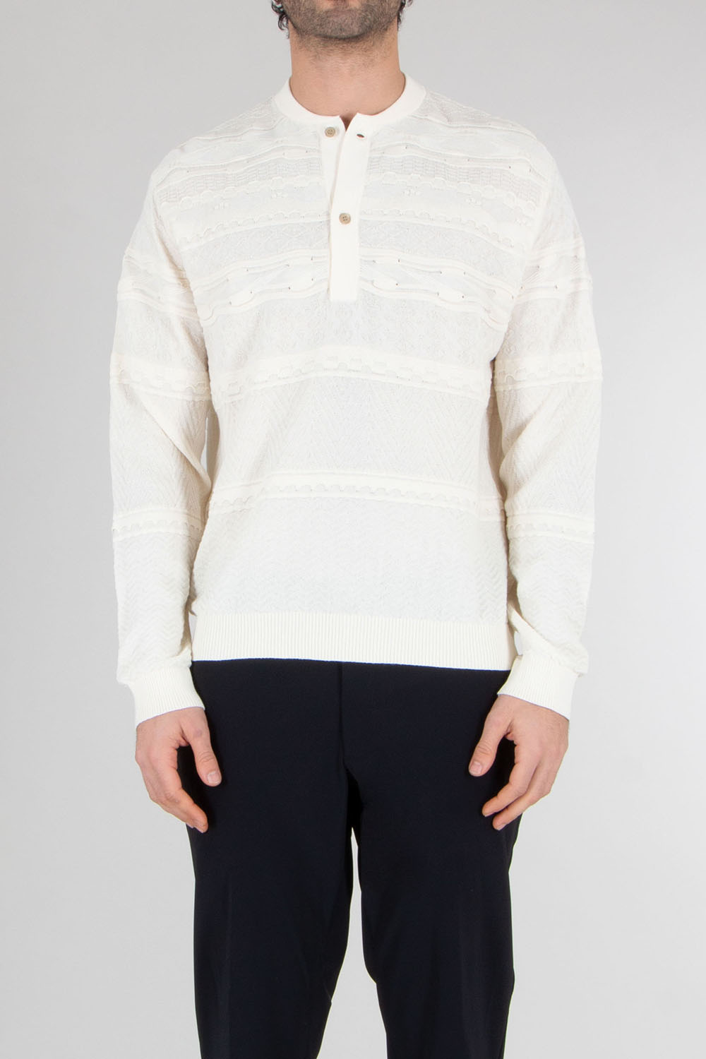 EMPORIO ARMANI Relaxed Fit Mix Stitch Lyocell-Paper-Cotton Knit Polo