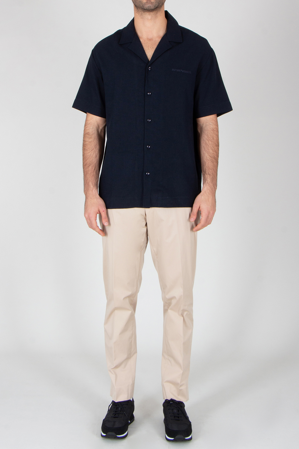 EMPORIO ARMANI Relaxed Fit Linen Blend Beachwear Short-Sleeve Shirt