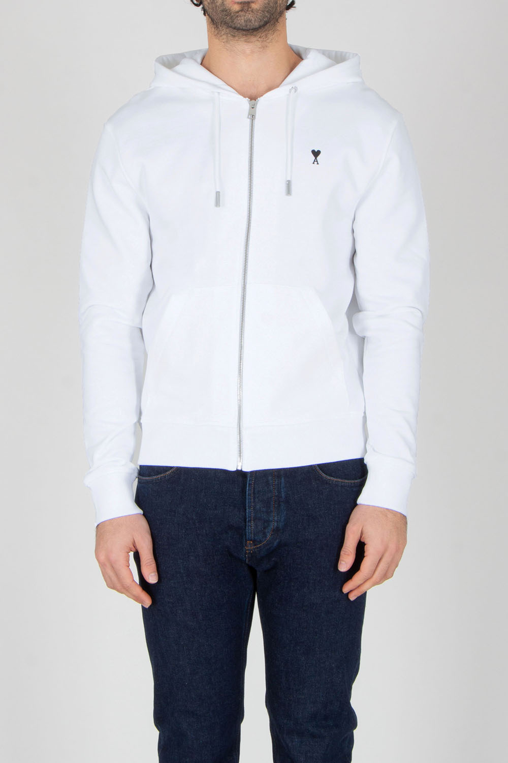 AMI PARIS Classic Fit Ami De Coeur Cotton Fleece Zip-Up Hoodie