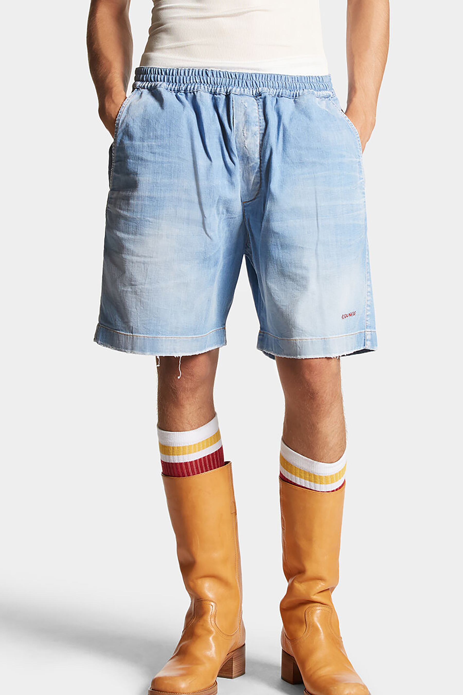 DSQUARED2 Light Wash Denim Stretch Boxer Shorts DSQUARED2 Light Wash Denim Stretch Boxer Shorts
