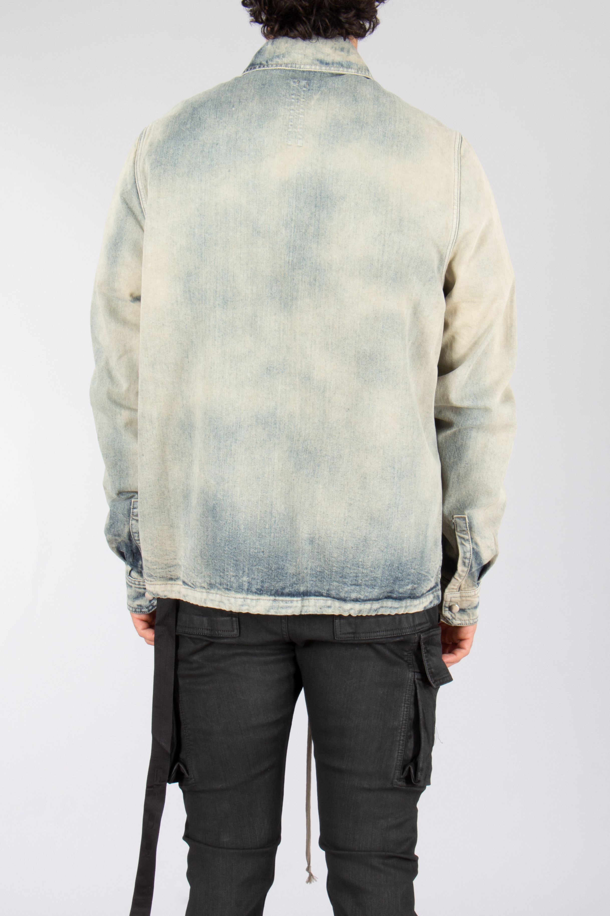 RICK OWENS DRKSHDW Regular Fit Mineral Pearl Cotton Denim Concealed Zipfront Jacket Hosen, Langarm, Mantel, Jacke, Jeans