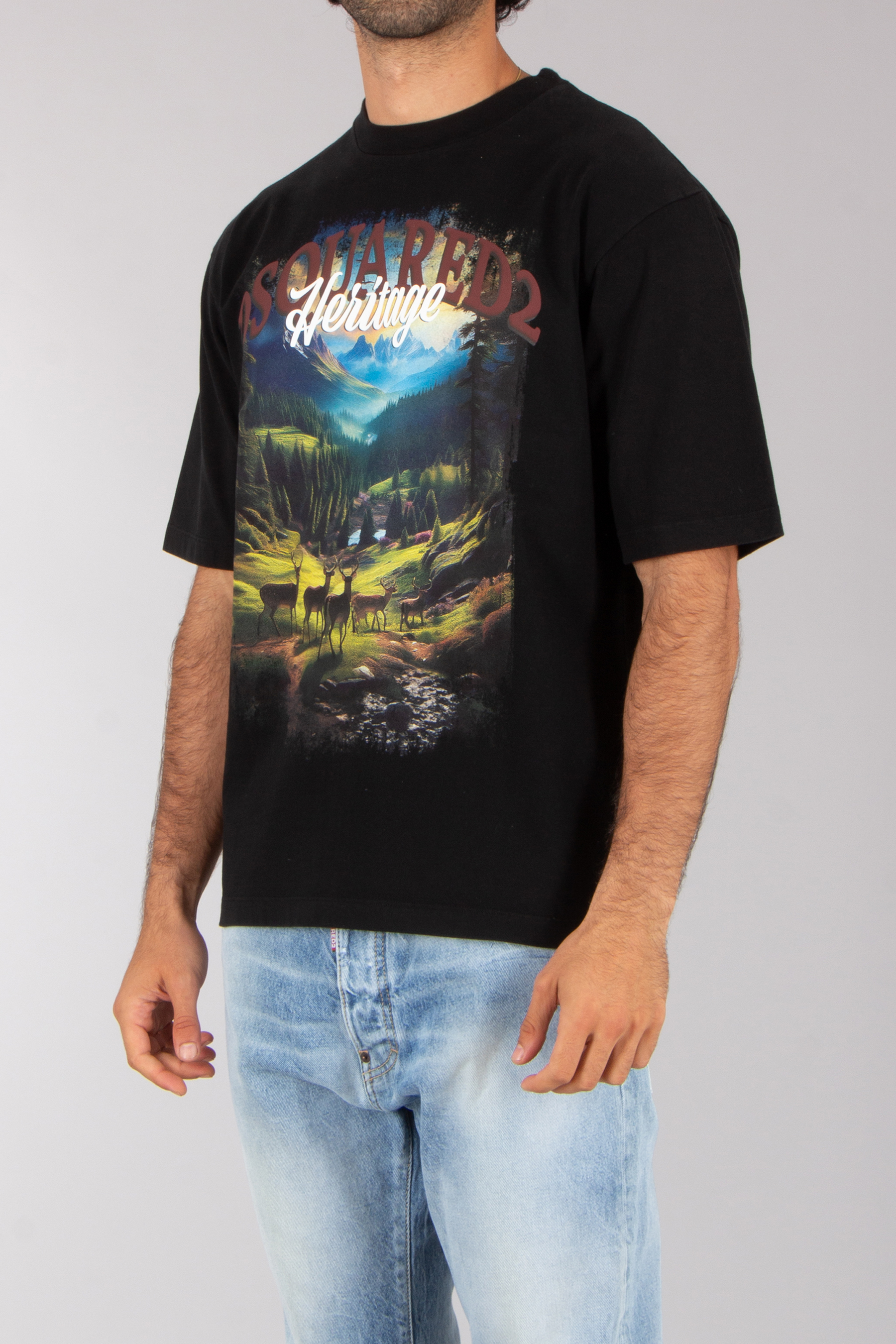 DSQUARED2 Loose Fit Canada Print Cotton Jersey T-shirt, Jeans, Erwachsener, Mann, Person