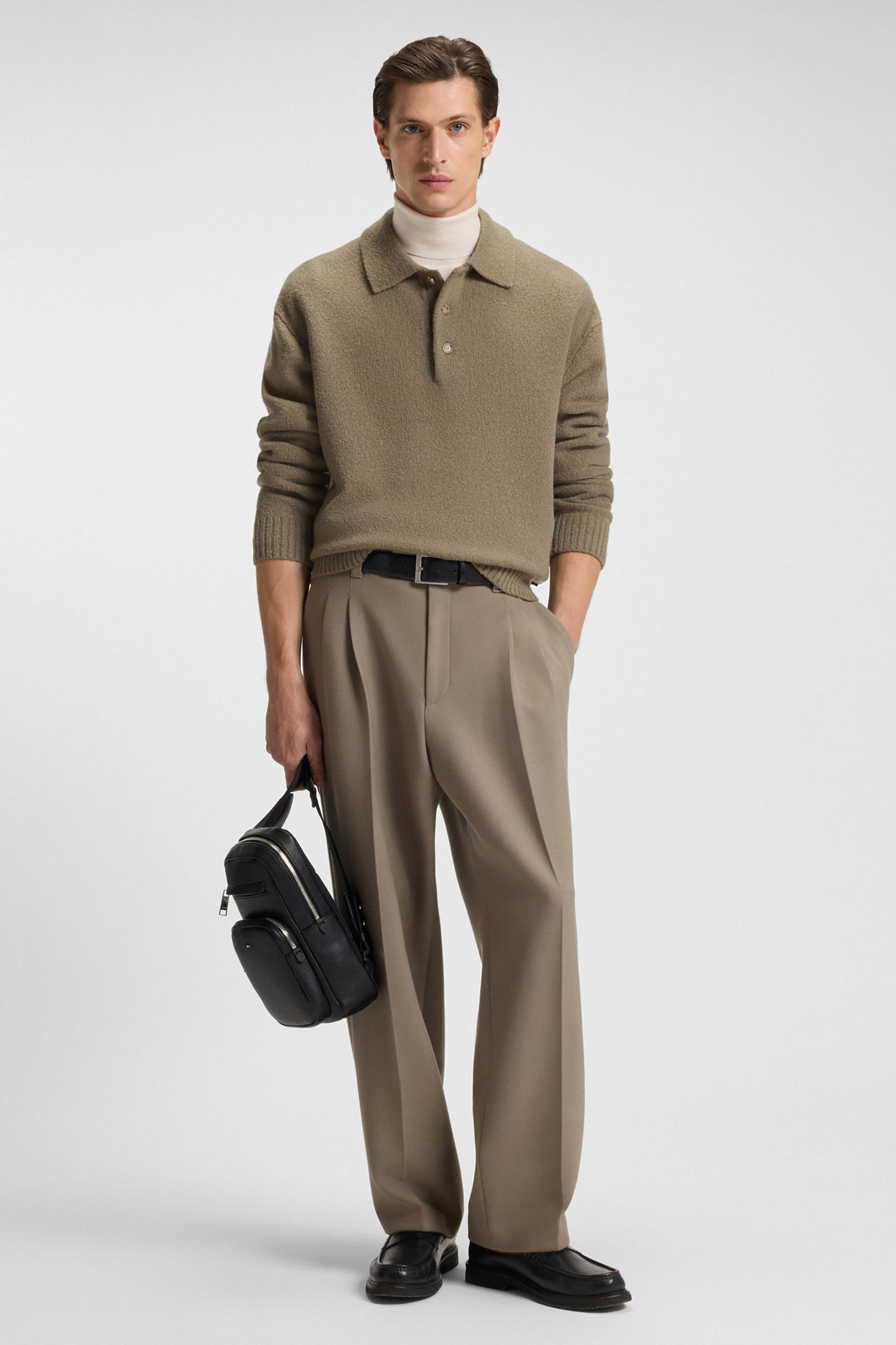 BOSS Relaxed Fit Virgin Wool Knit Polo C-Hadone Bekleidung, Hosen, Strickwaren, Pullover