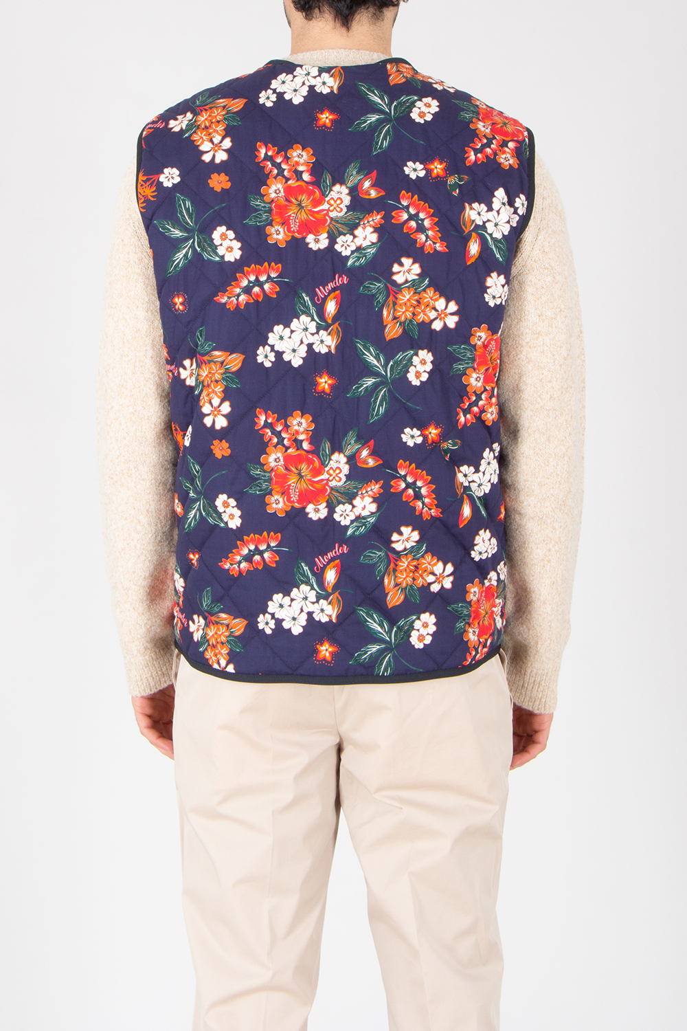 MONCLER Franqui Regular Fit Reversible Flower Print Cotton Poplin & Nylon Micro Ripstop Down Vest