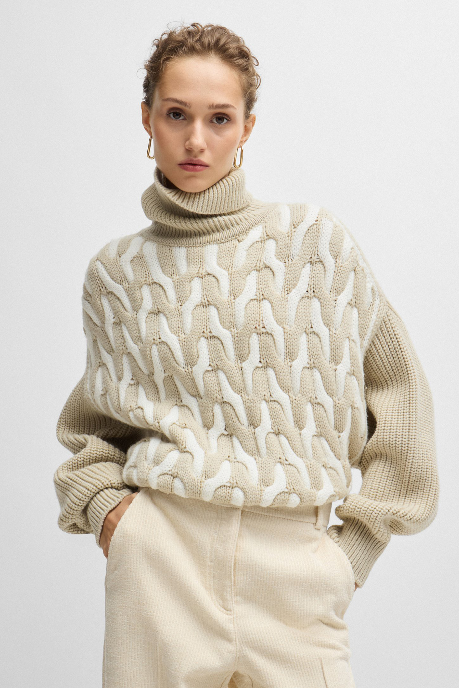BOSS Two-Coloured Virgin Wool Cable Knit Sweater Ferdolia BOSS Two-Coloured Virgin Wool Cable Knit Sweater Ferdolia