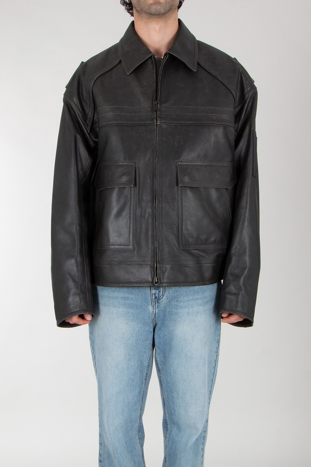 JUUN.J Oversized Distressed Leather Jacket