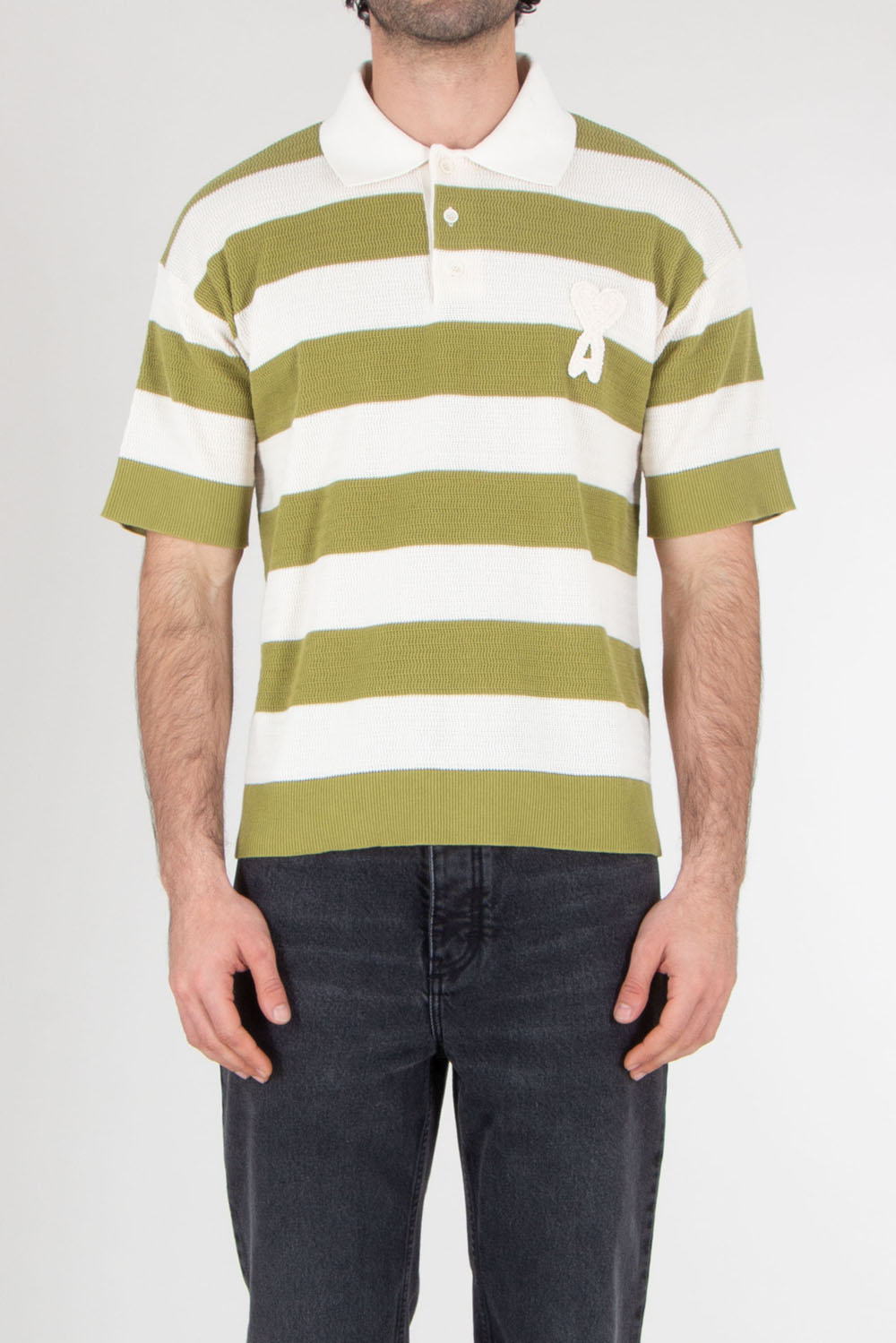 AMI PARIS Relaxed Fit Knitted Cotton Polo Shirt 