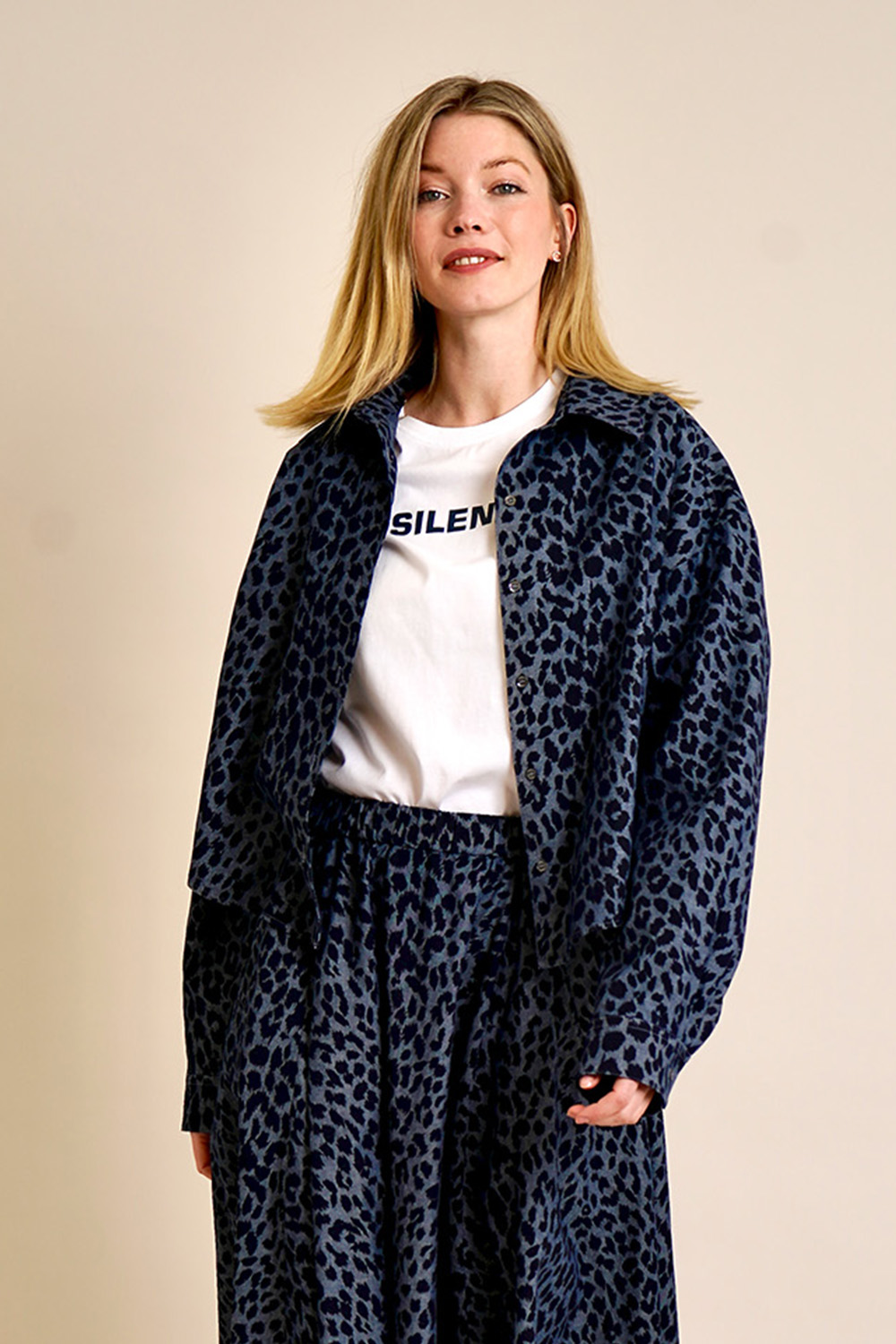 ASPESI Oversized Cotton Leopard Print Blouse