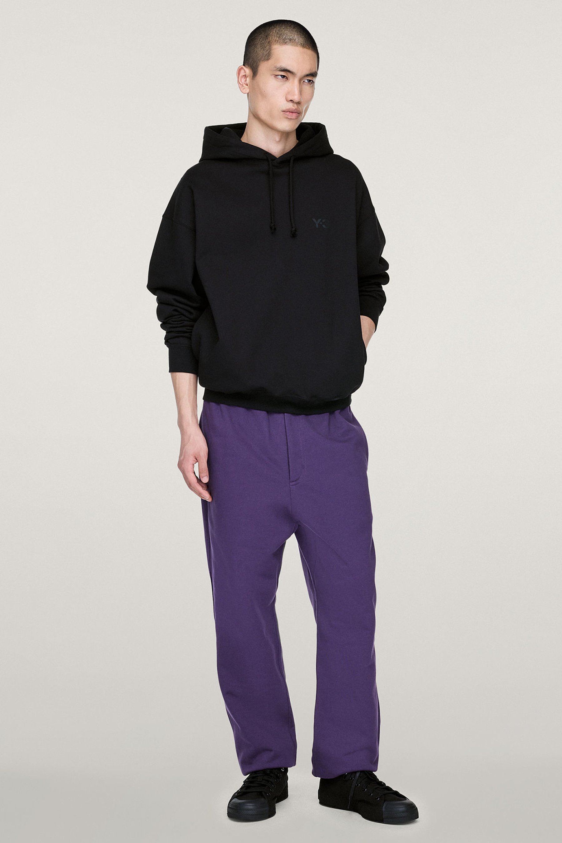 Y-3 Oversized Fit Brushed Cotton Blend French Terry Hoodie Pulli, Sweatshirt, Hosen, Kapuzenpulli, Person