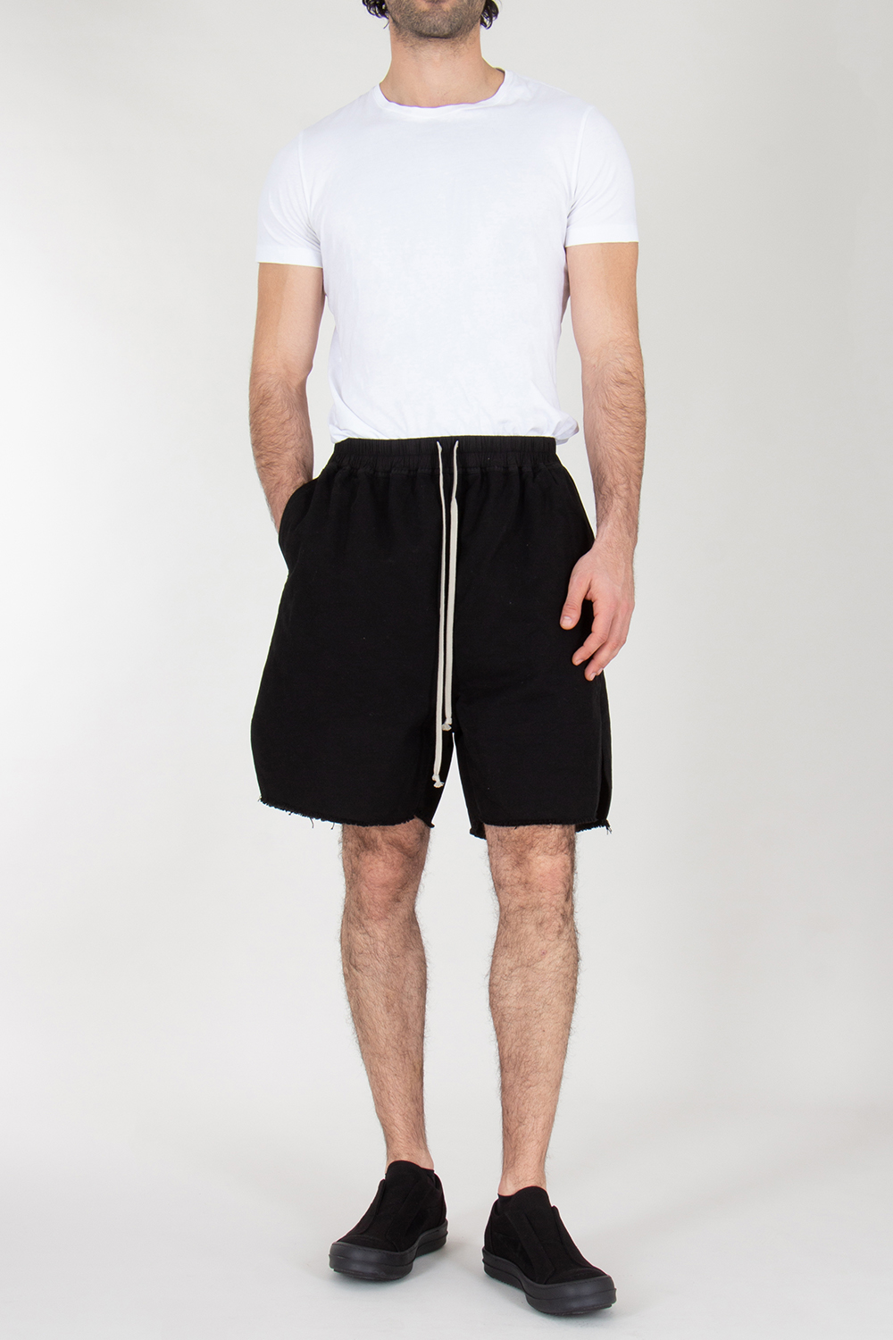 RICK OWENS DRKSHDW Wide Leg Cotton Canvas Shorts Butt Zip 