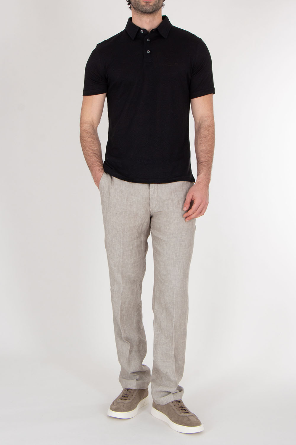 AURÉLIEN Slim Fit Linen Polo Shirt