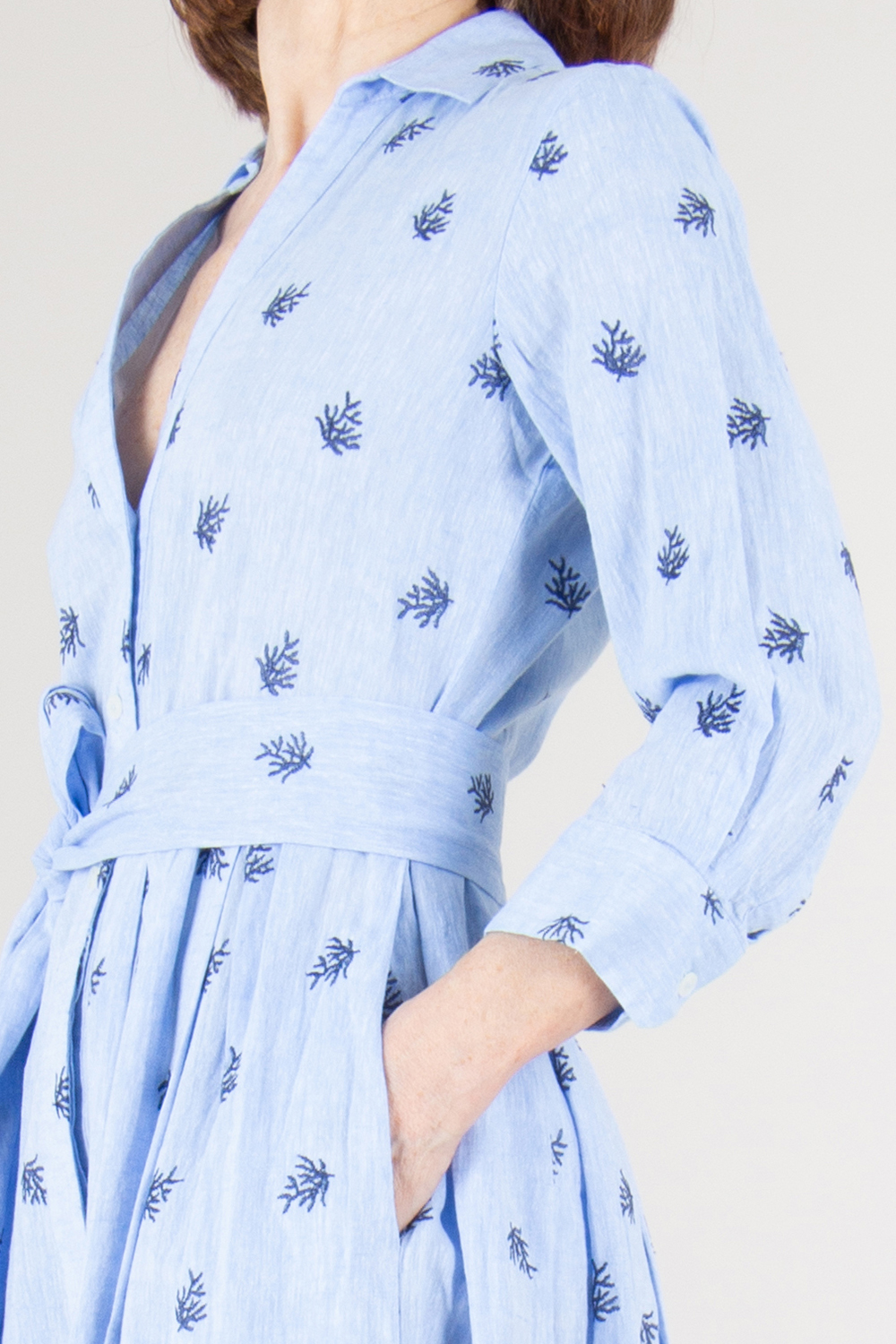 0039 ITALY Embroidered Linen Cotton Shirt Dress Julene