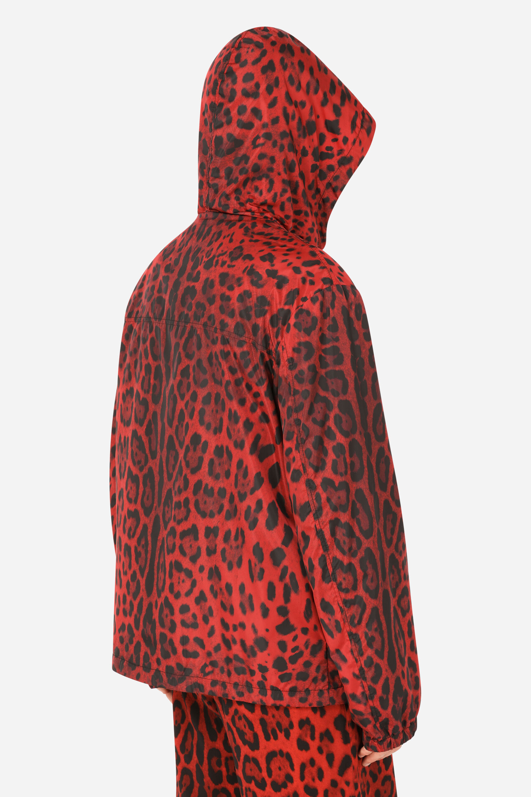 DOLCE & GABBANA Hooded Leopard Print Nylon Jacket