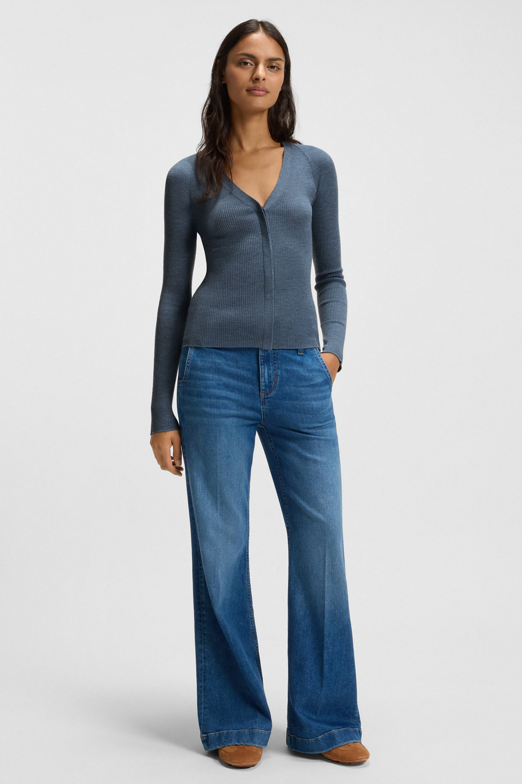 BOSS Slim Fit Superfine Virgin Wool Cardigan Friva Hosen, Jeans, Erwachsener, Person, Frau